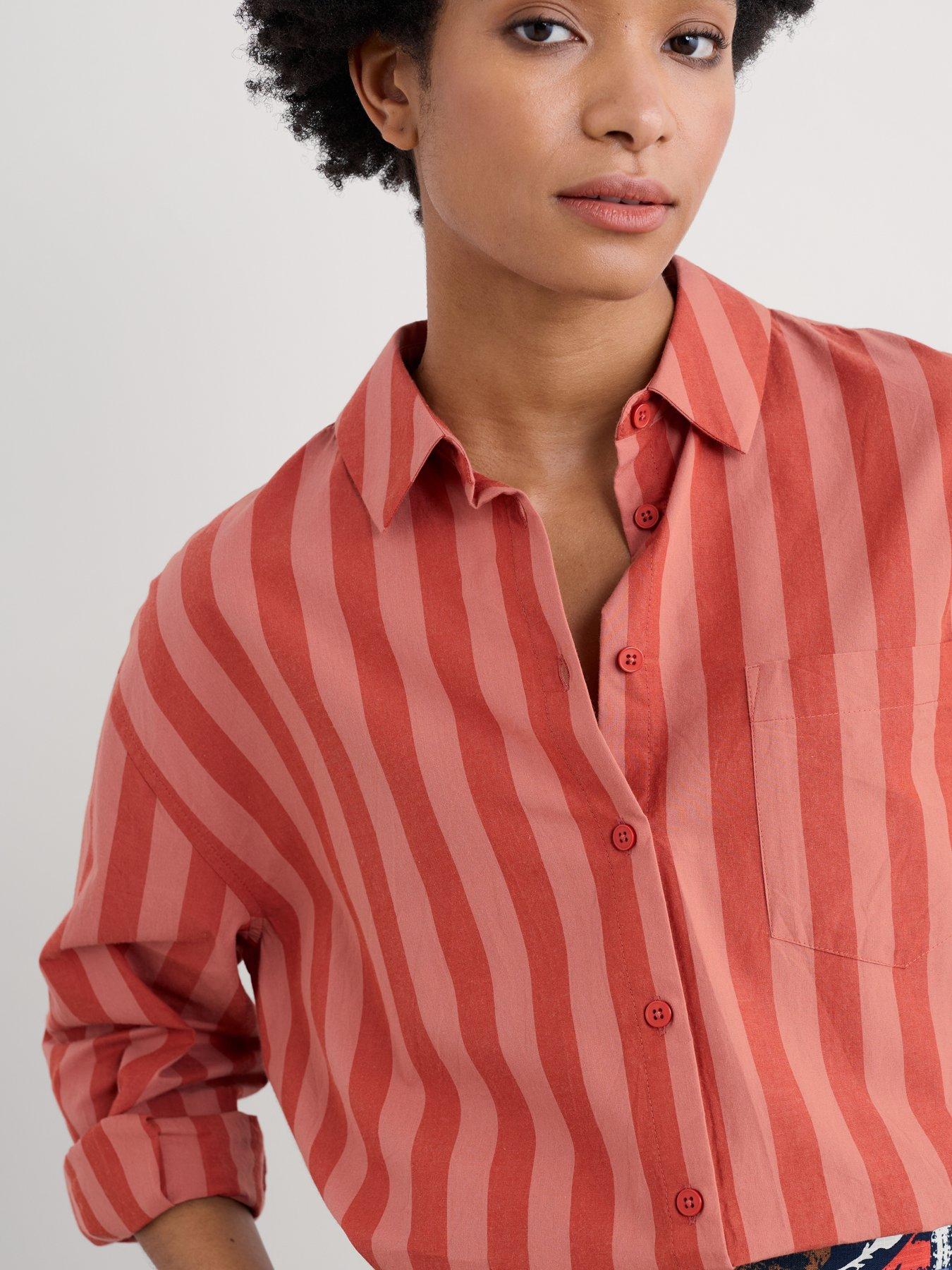 undefined Striped Button Up Shirt - Pink