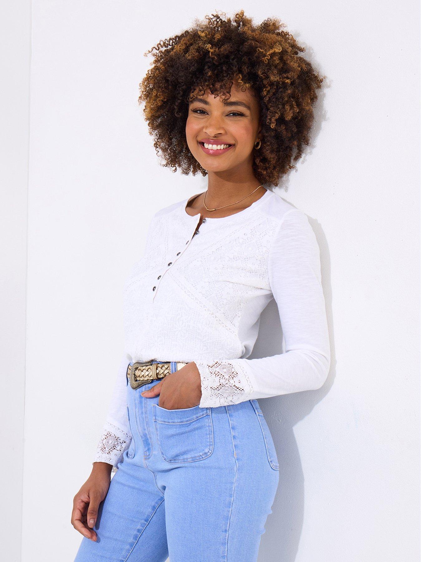 undefined Lyla Cut-about Lace Jersey Top - White