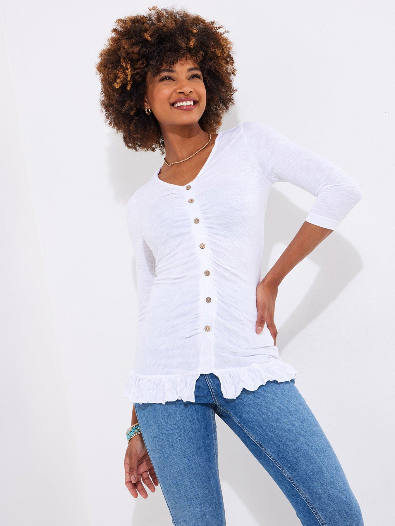 undefined Serena Longline Button Through Jersey Top - White
