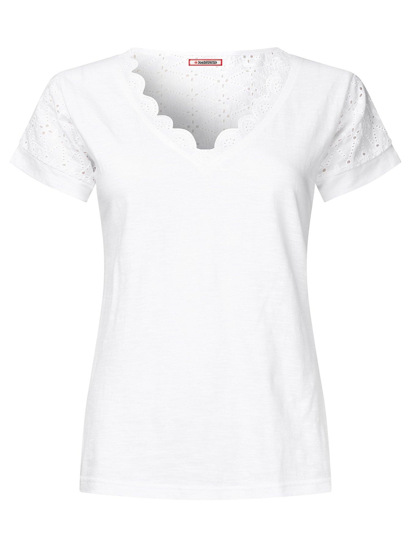 Image 5 of 5 of Joe Browns Summer Days Broderie Insert V-neck T-shirt - White