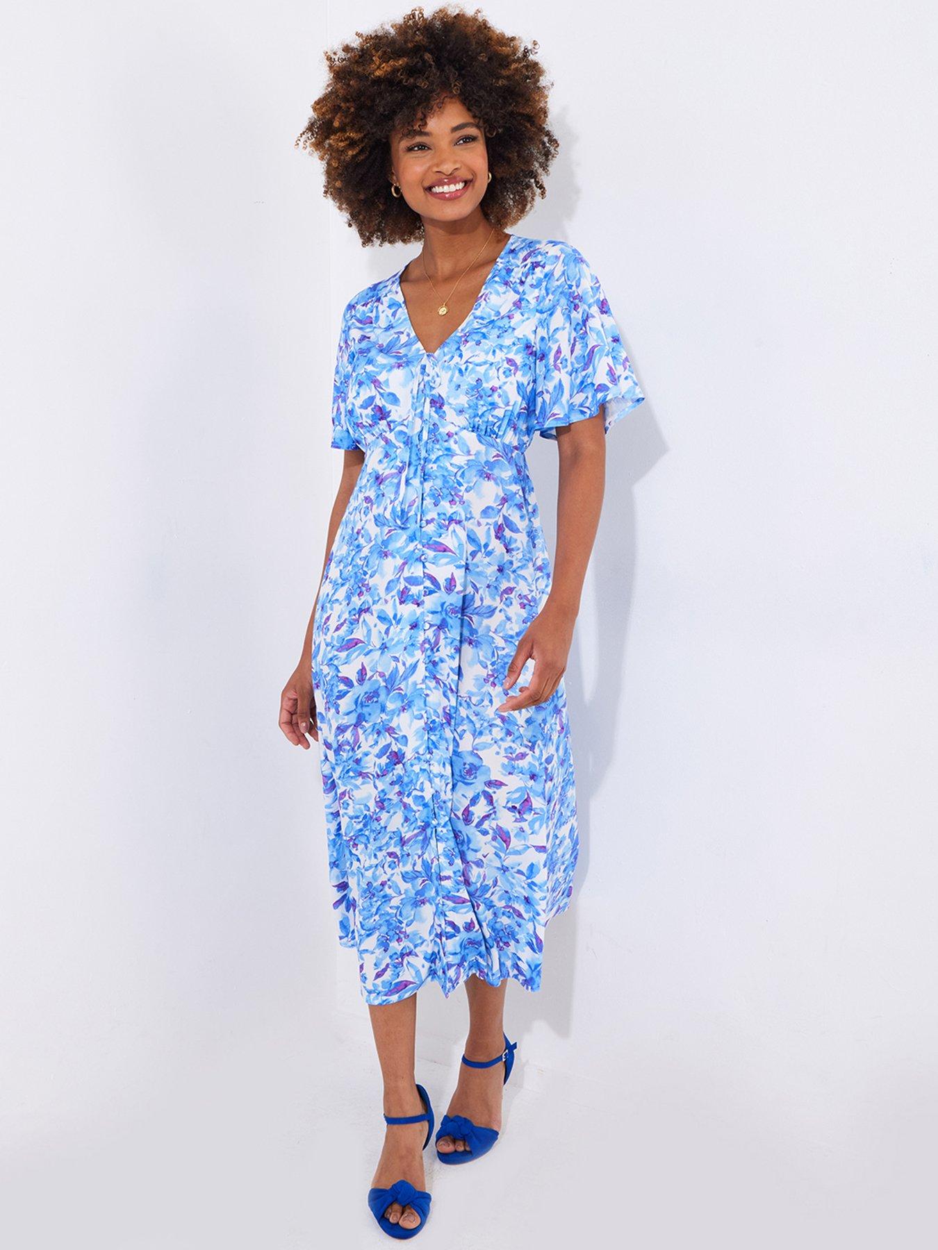 Image 1 of 5 of Joe Browns Olivia Floral Printed Midi Dress - Blue