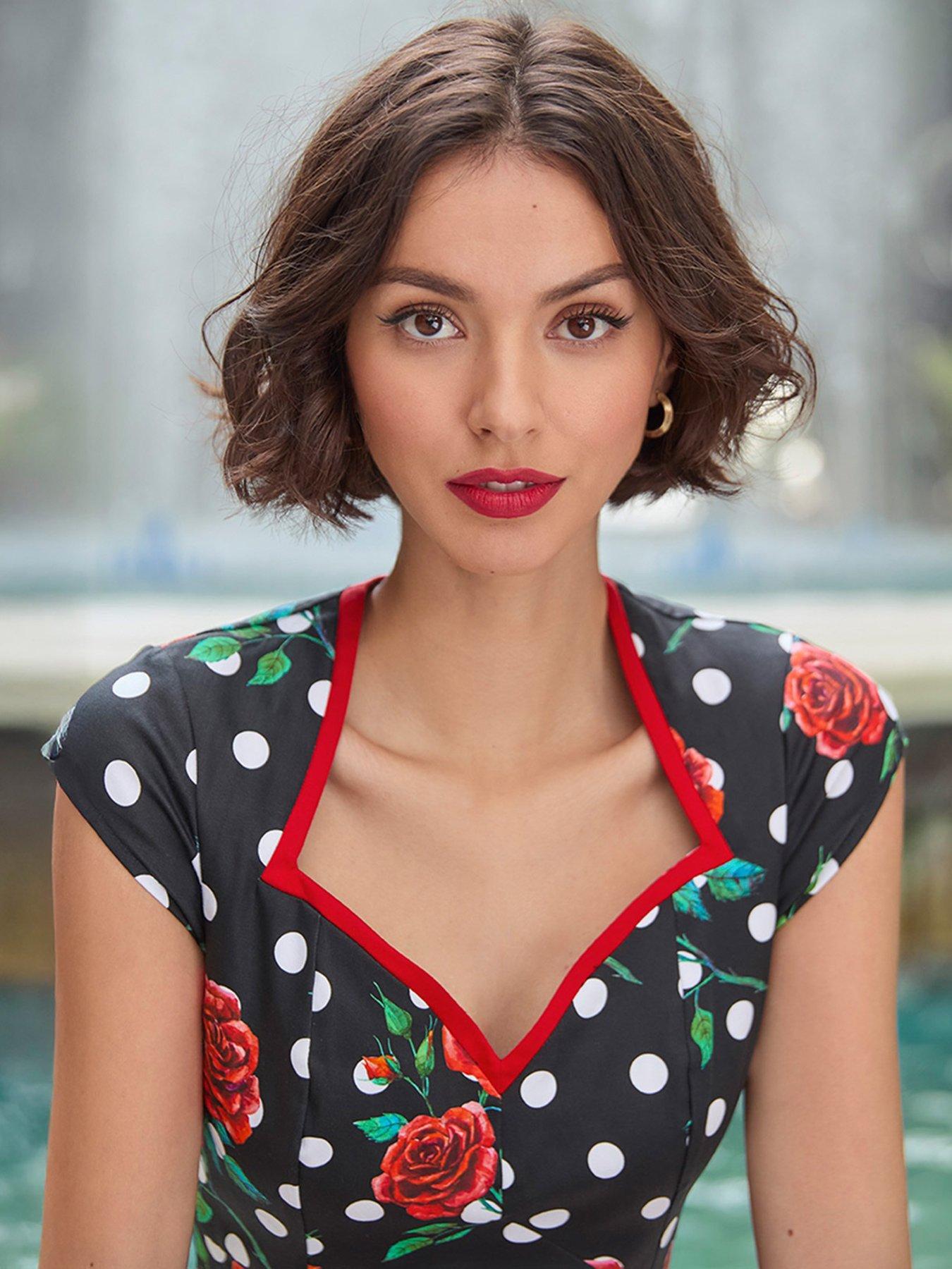 Joe Browns Greta Polka Dot And Roses Stretch Cotton Dress - Black