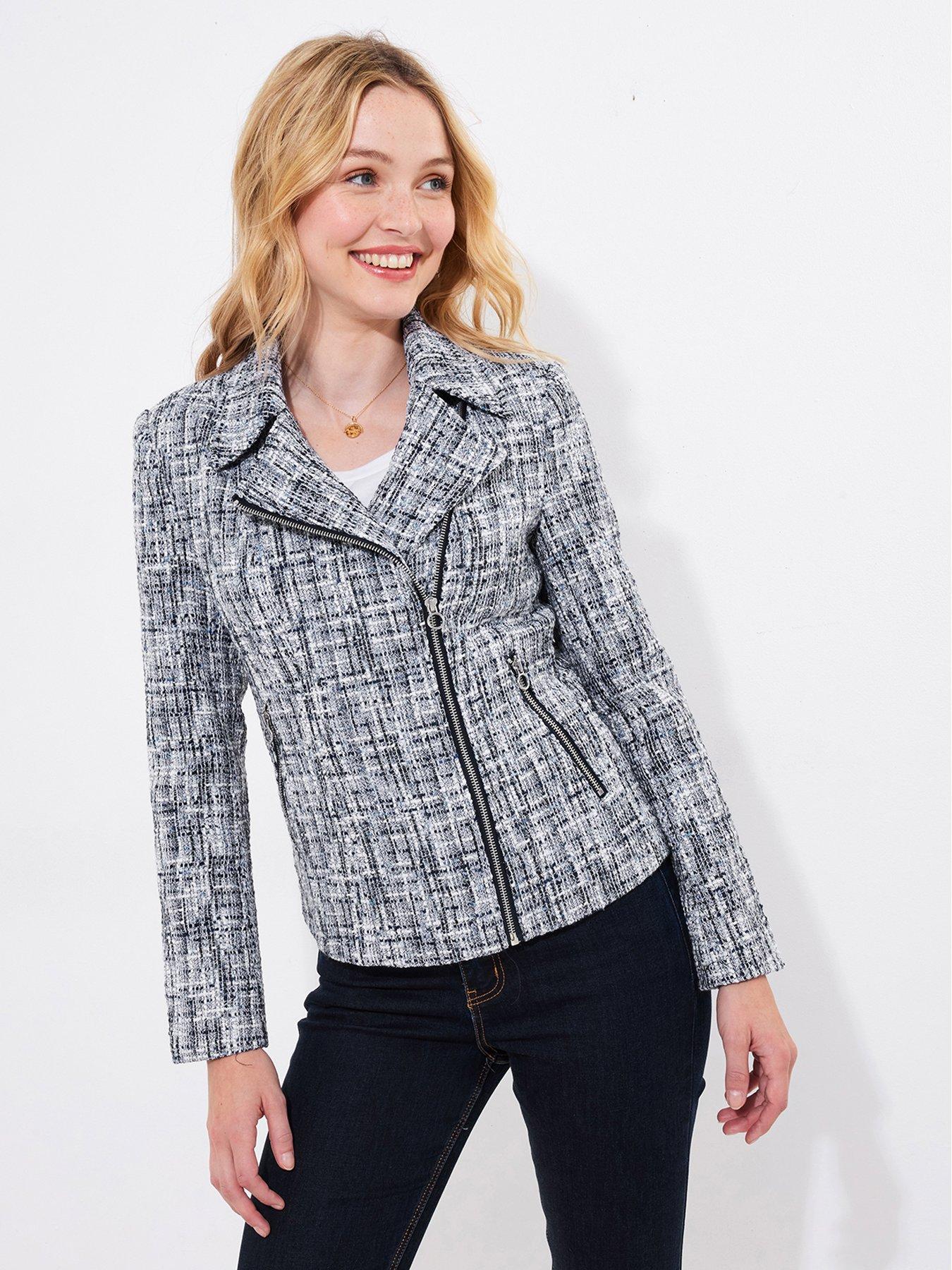 Image 1 of 6 of Joe Browns Lara Tweed Biker Jacket - Blue