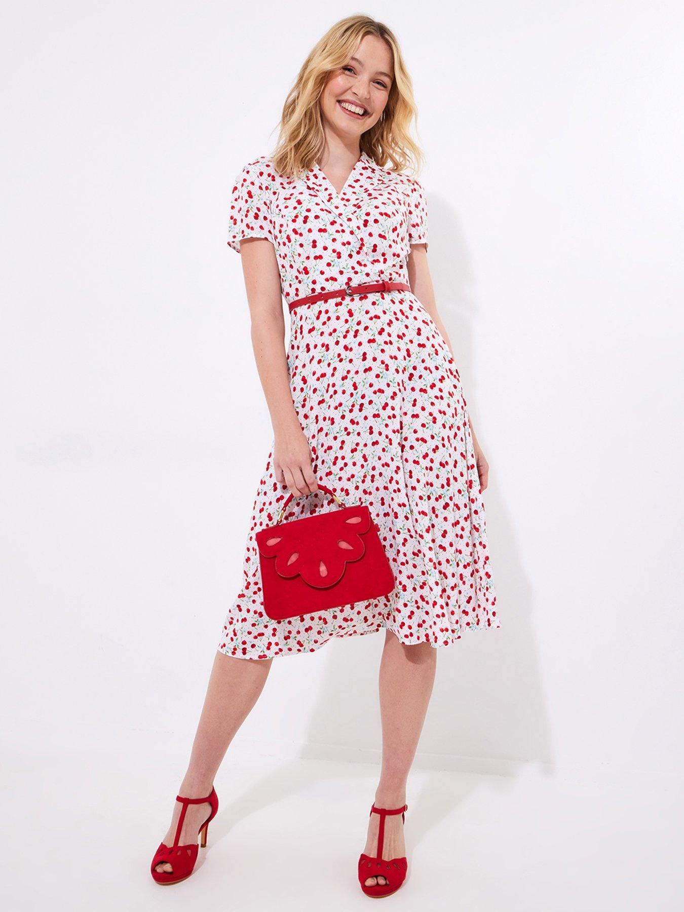 undefined Celia Cherry Print Midi Dress - White