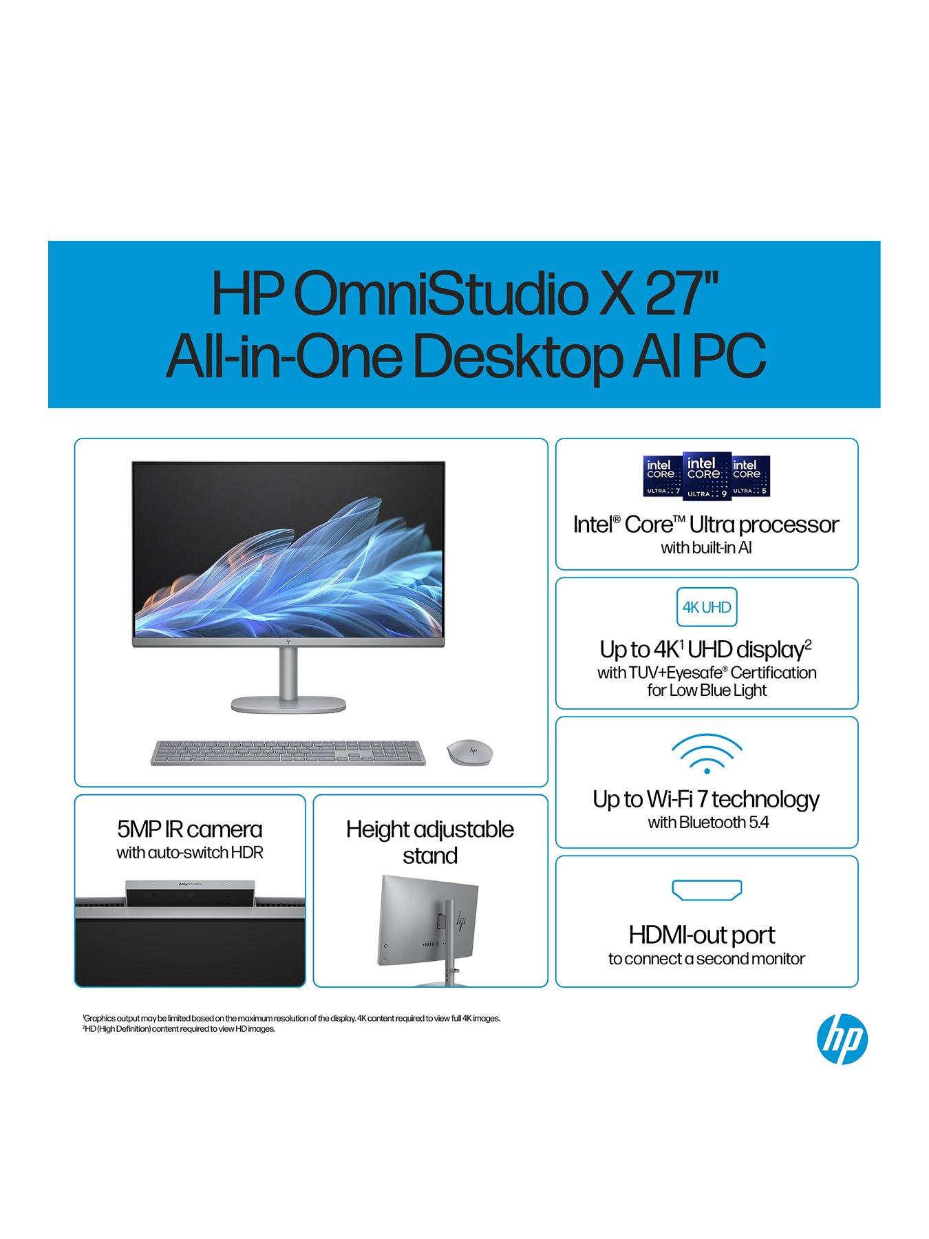 Image 2 of 8 of HP OmniStudio X All-in-One 27-cs0002na Desktop PC -&nbsp;27in 4K&nbsp;UHD Antiglare WLED IPS, Intel Core Ultra 5, 16GB RAM, 1TB SSD - Silver