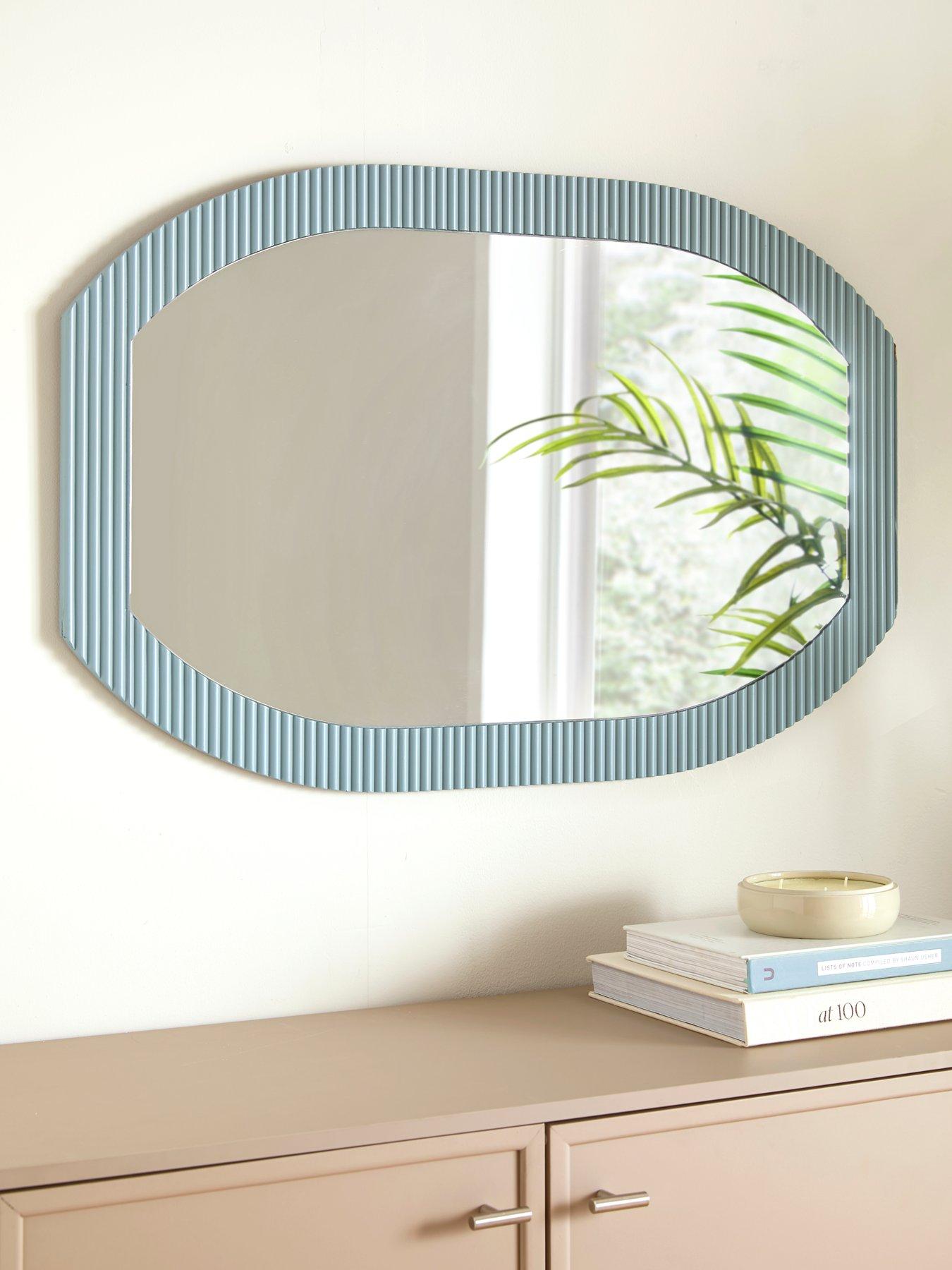 undefined Ribbed Blue Oval Mirror 60x90cm