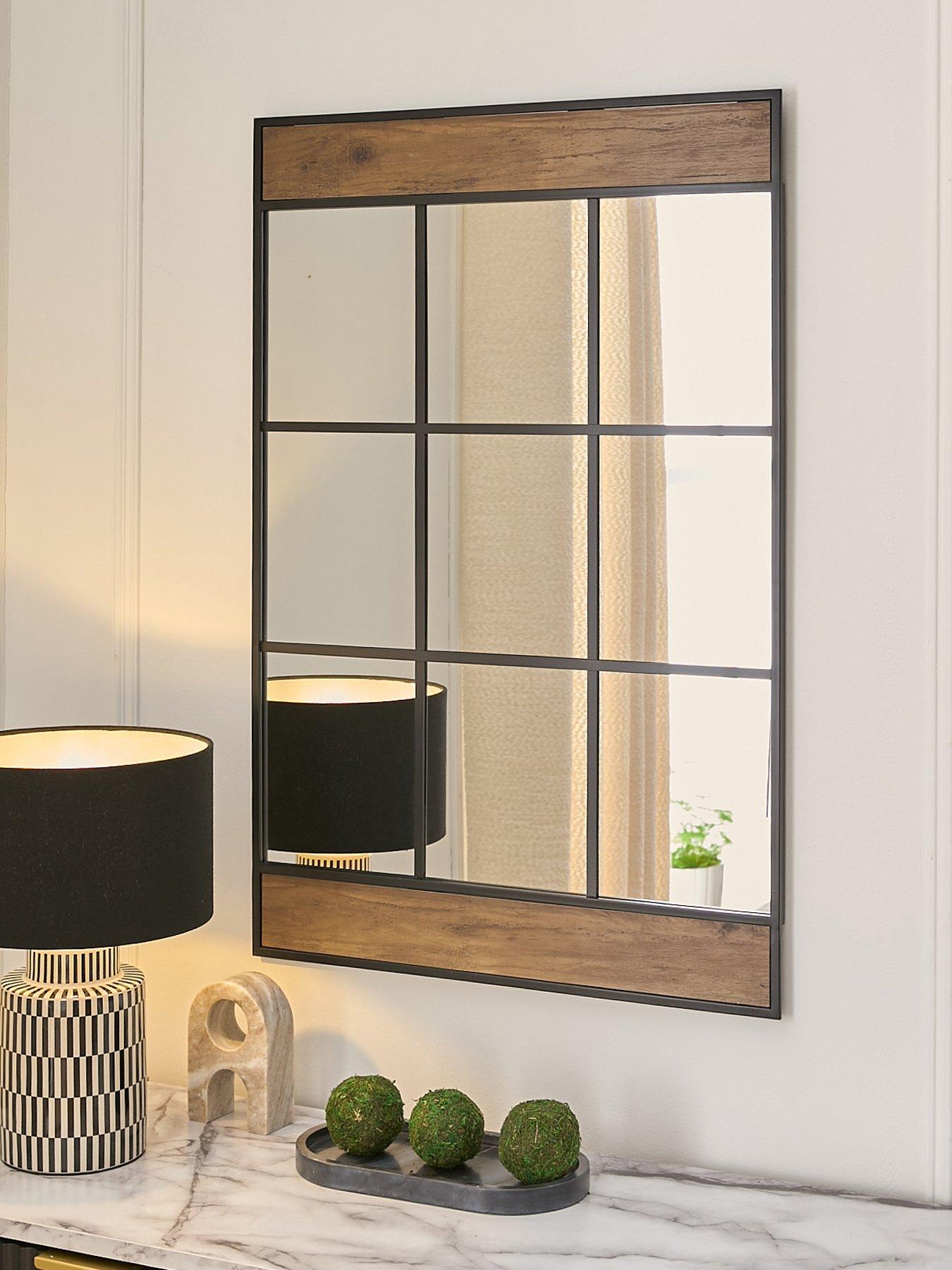 Image 1 of 5 of The Very Collection Wood Detail Windowpane Mirror
