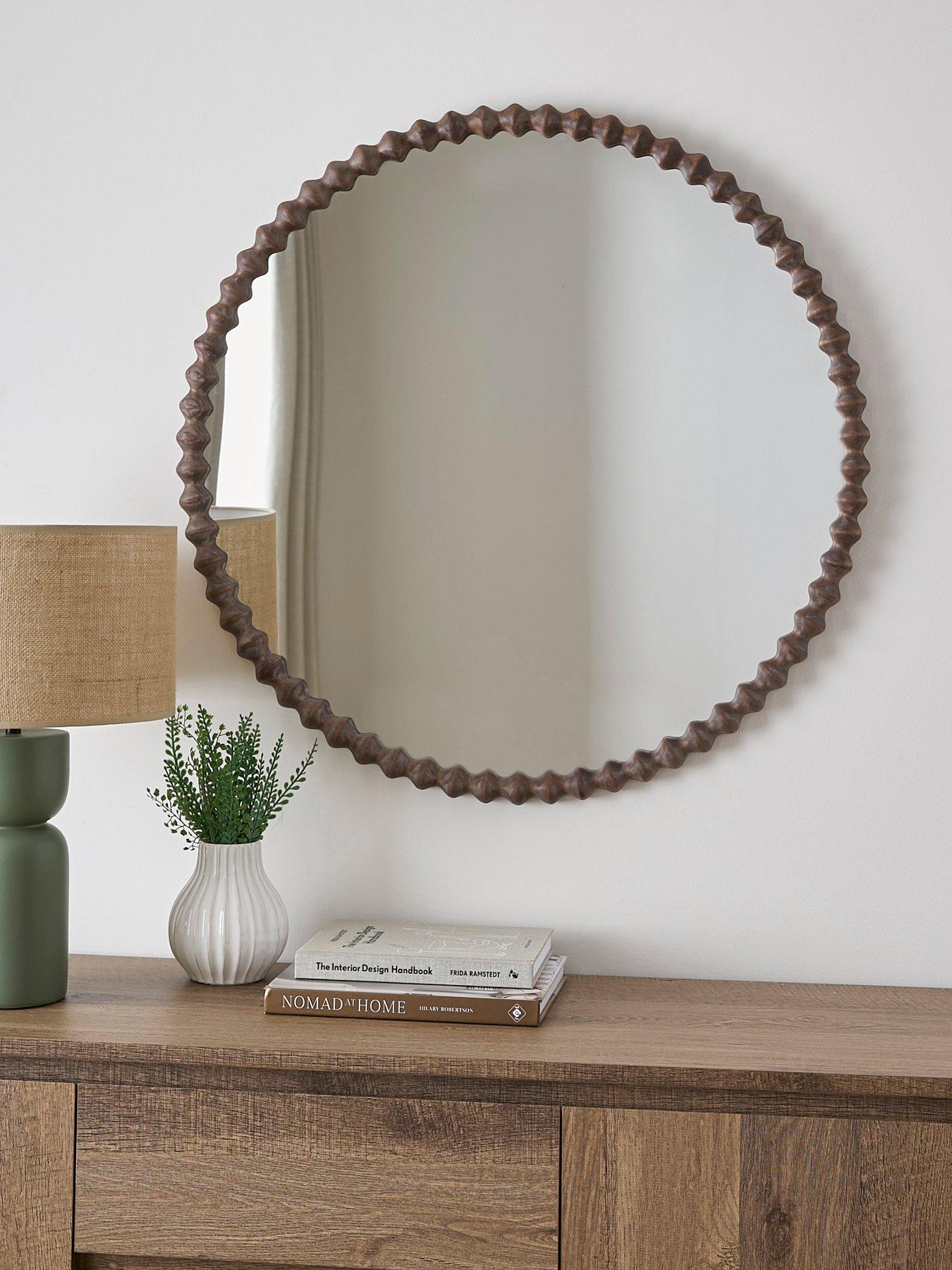 undefined Round Wooden Bobbin Mirror 80cm