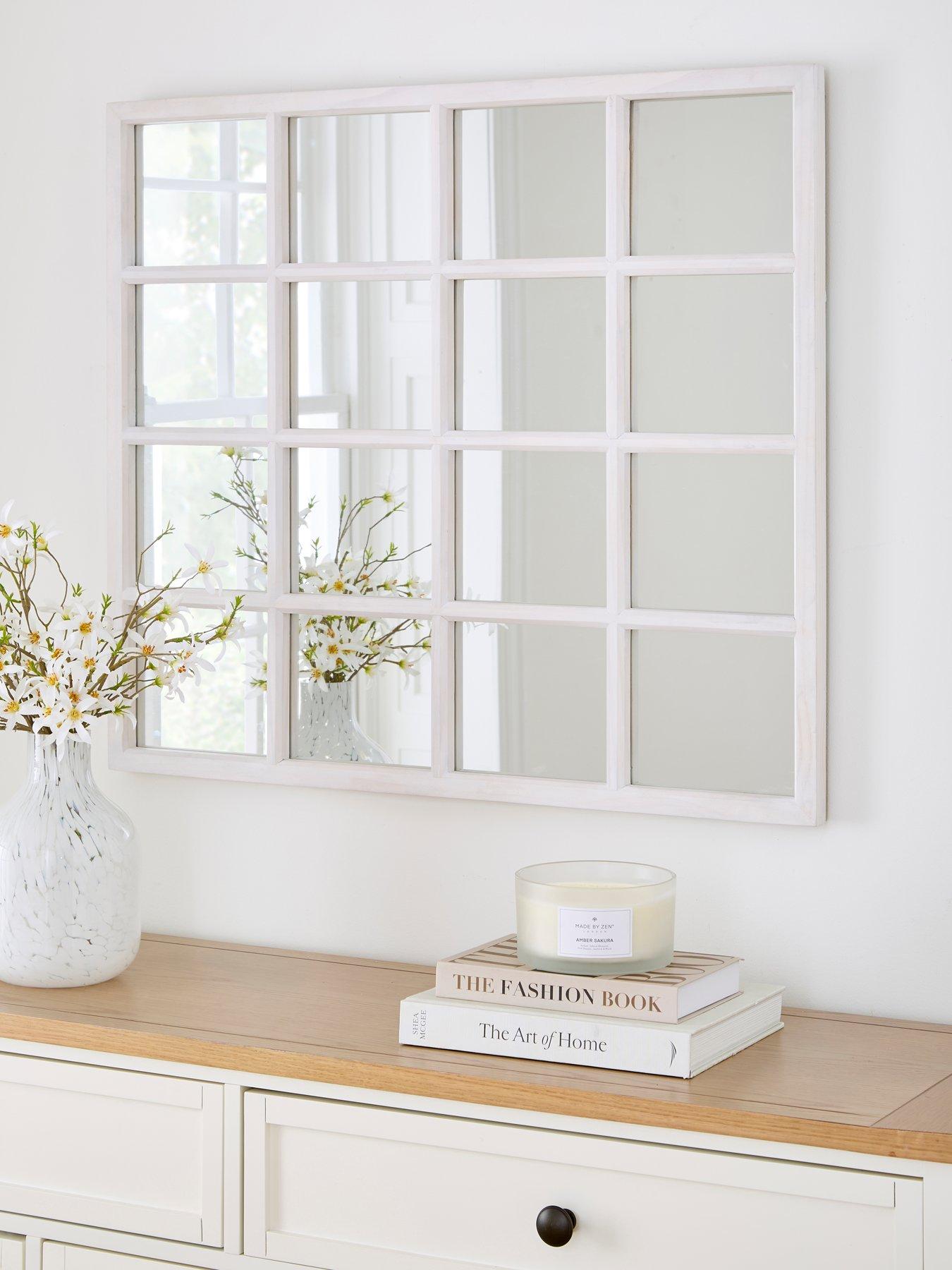 Very Home White Wooden Window Pane Mirror 74x84cm