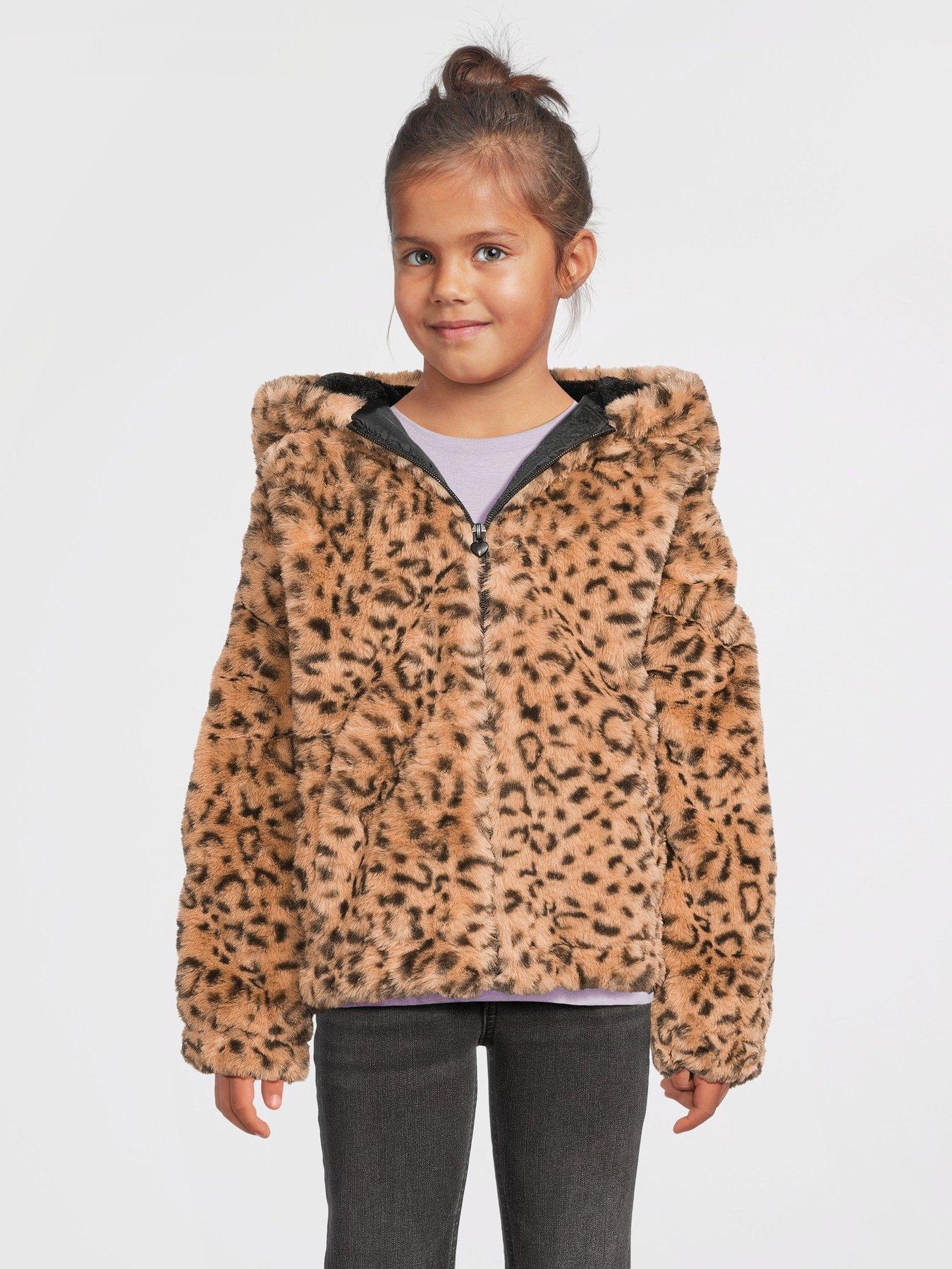 undefined Girls Animal Print Faux Fur Jacket - Multi
