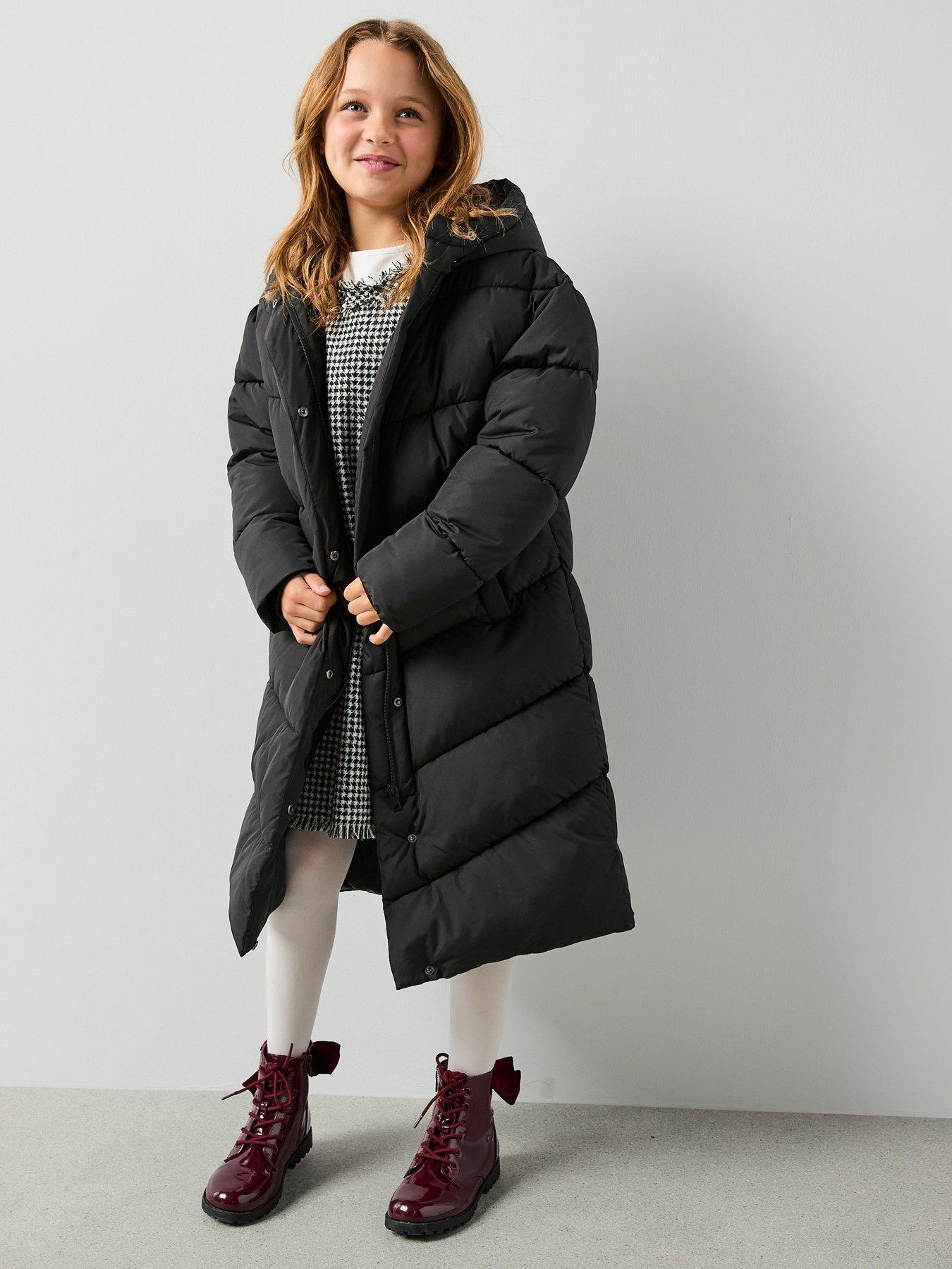 V by Very Girls Longline Oversized Heavy Weight Padded Coat - Black