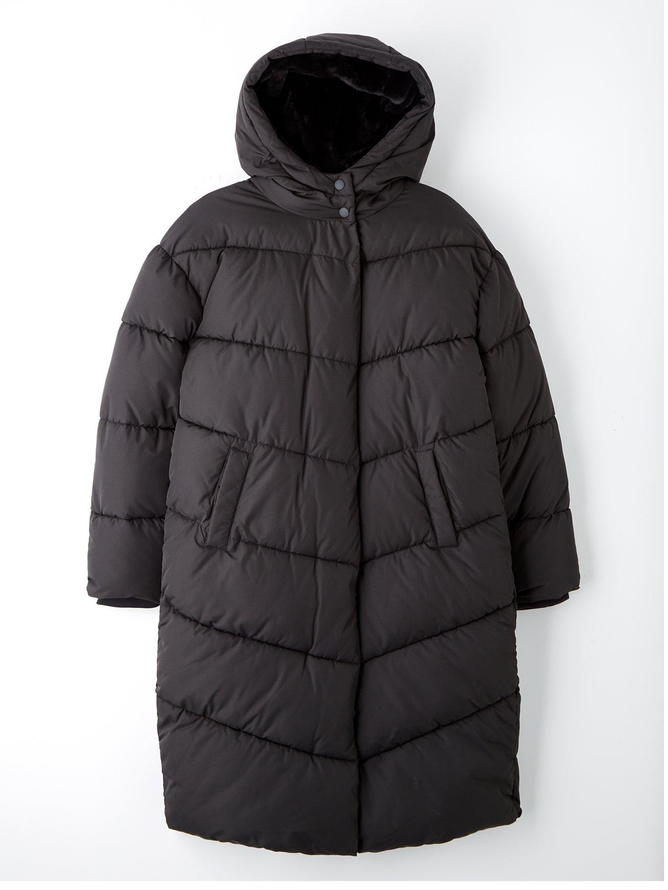 undefined Girls Longline Oversized Padded Coat - Black