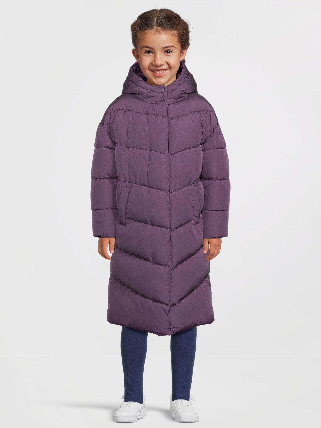 V by Very Girls Longline Oversized Padded Coat - Purple