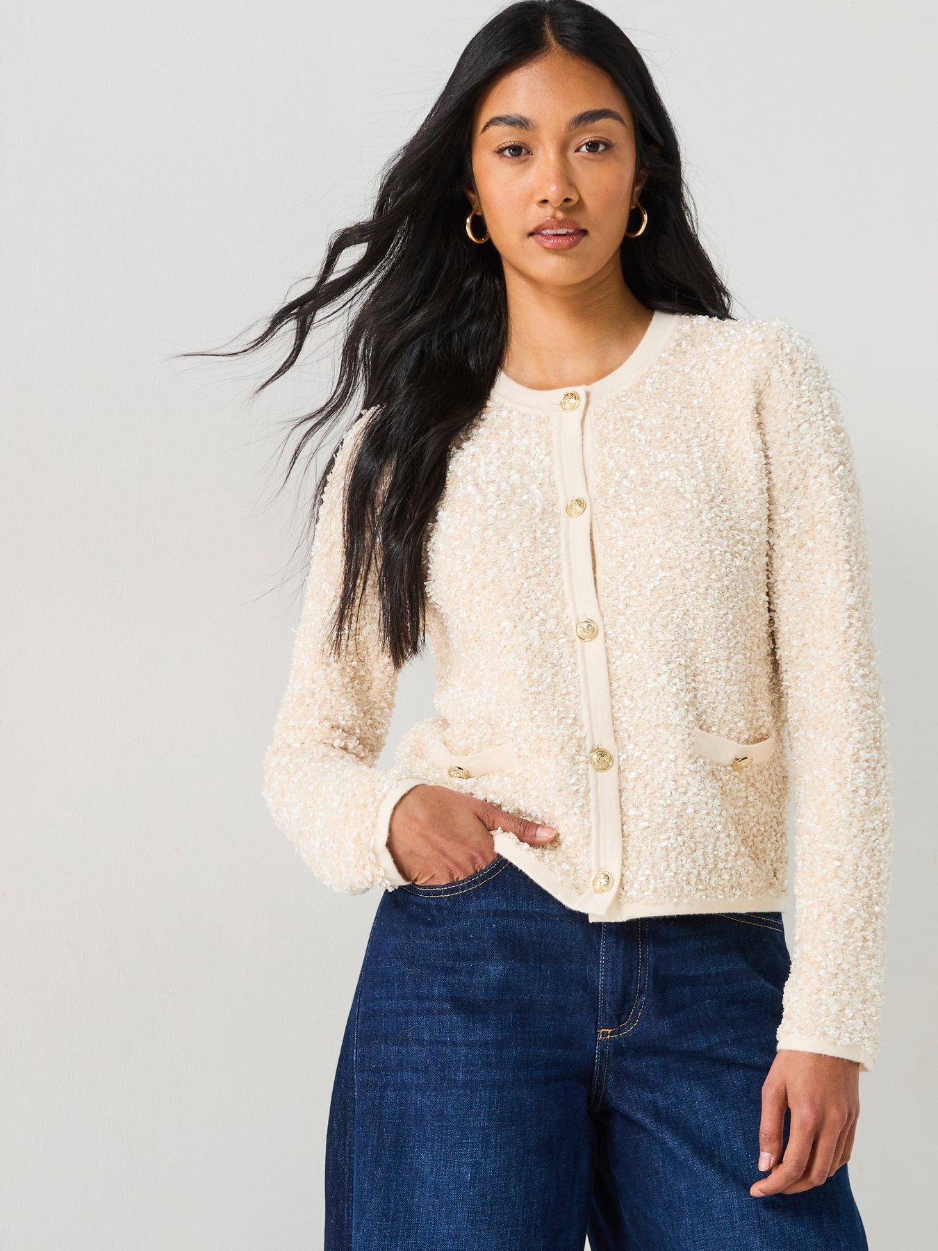 undefined Boucle Gold Button Trophy Cardigan