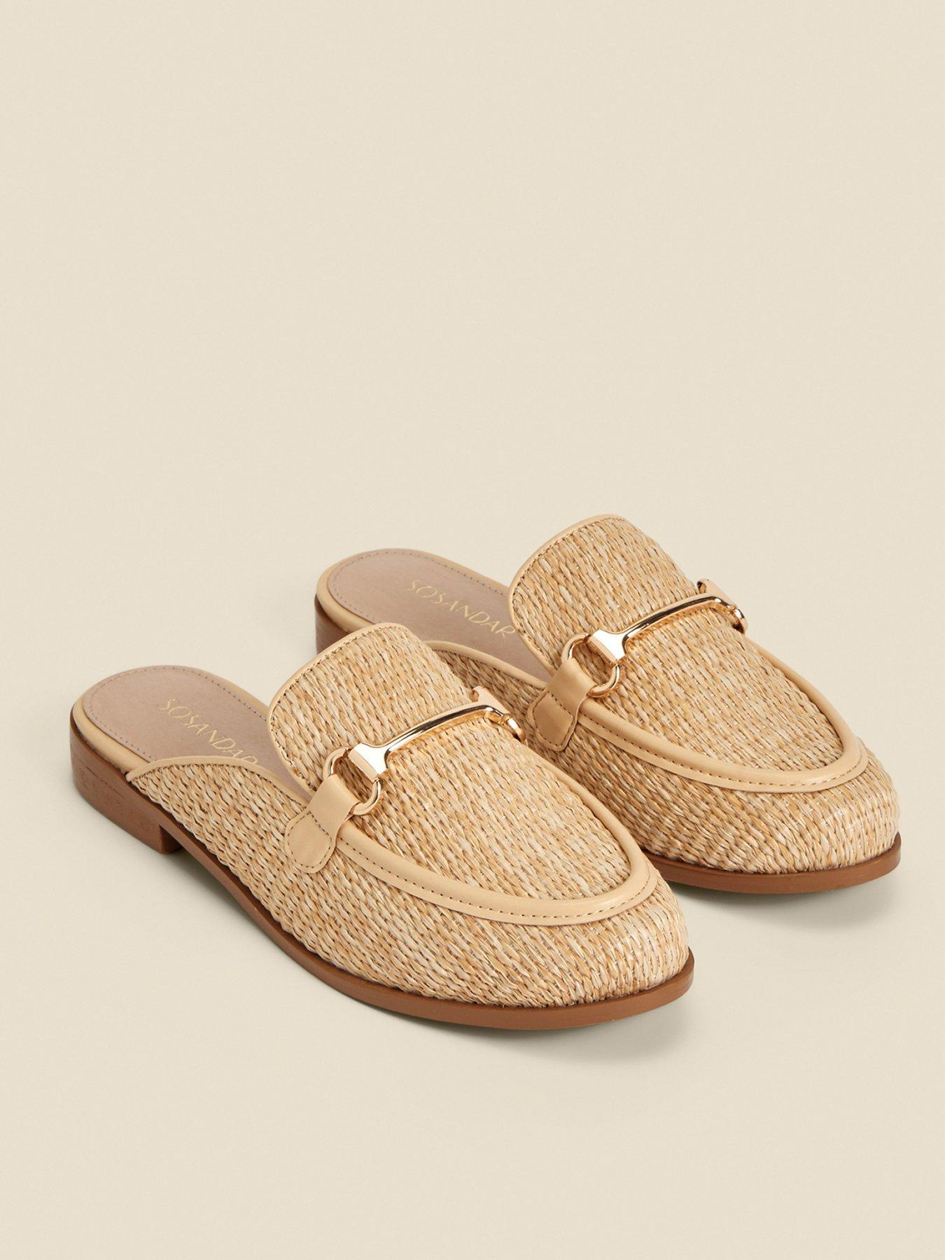 Image 3 of 6 of Sosandar Natural Raffia Gold Trim Mule Loafers &nbsp;- Light Brown