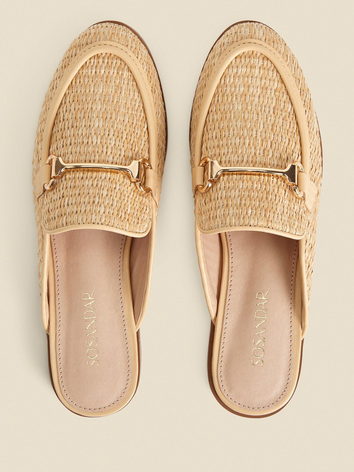 Image 4 of 6 of Sosandar Natural Raffia Gold Trim Mule Loafers &nbsp;- Light Brown