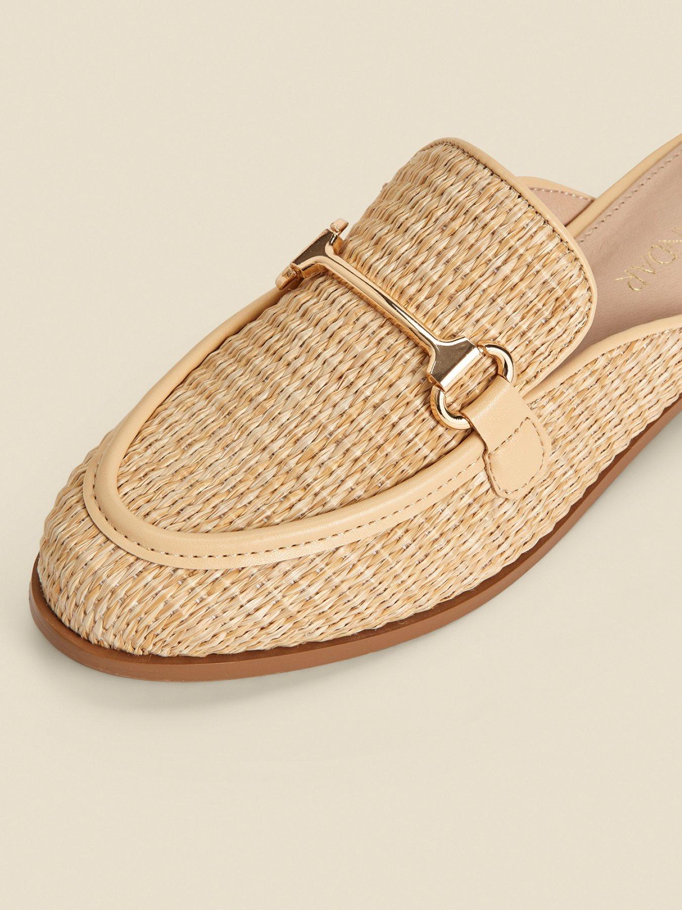 Image 5 of 6 of Sosandar Natural Raffia Gold Trim Mule Loafers &nbsp;- Light Brown