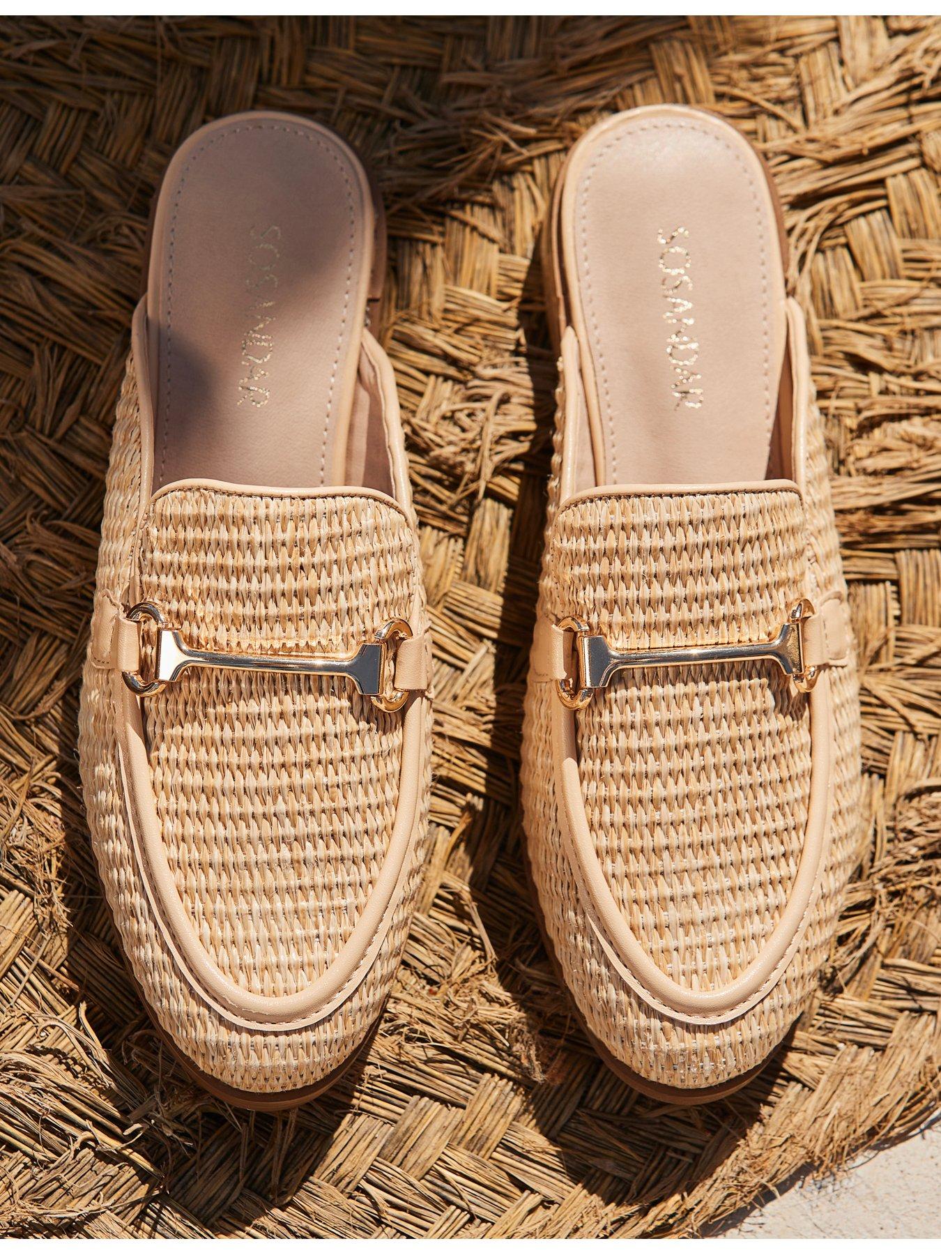 Image 6 of 6 of Sosandar Natural Raffia Gold Trim Mule Loafers &nbsp;- Light Brown