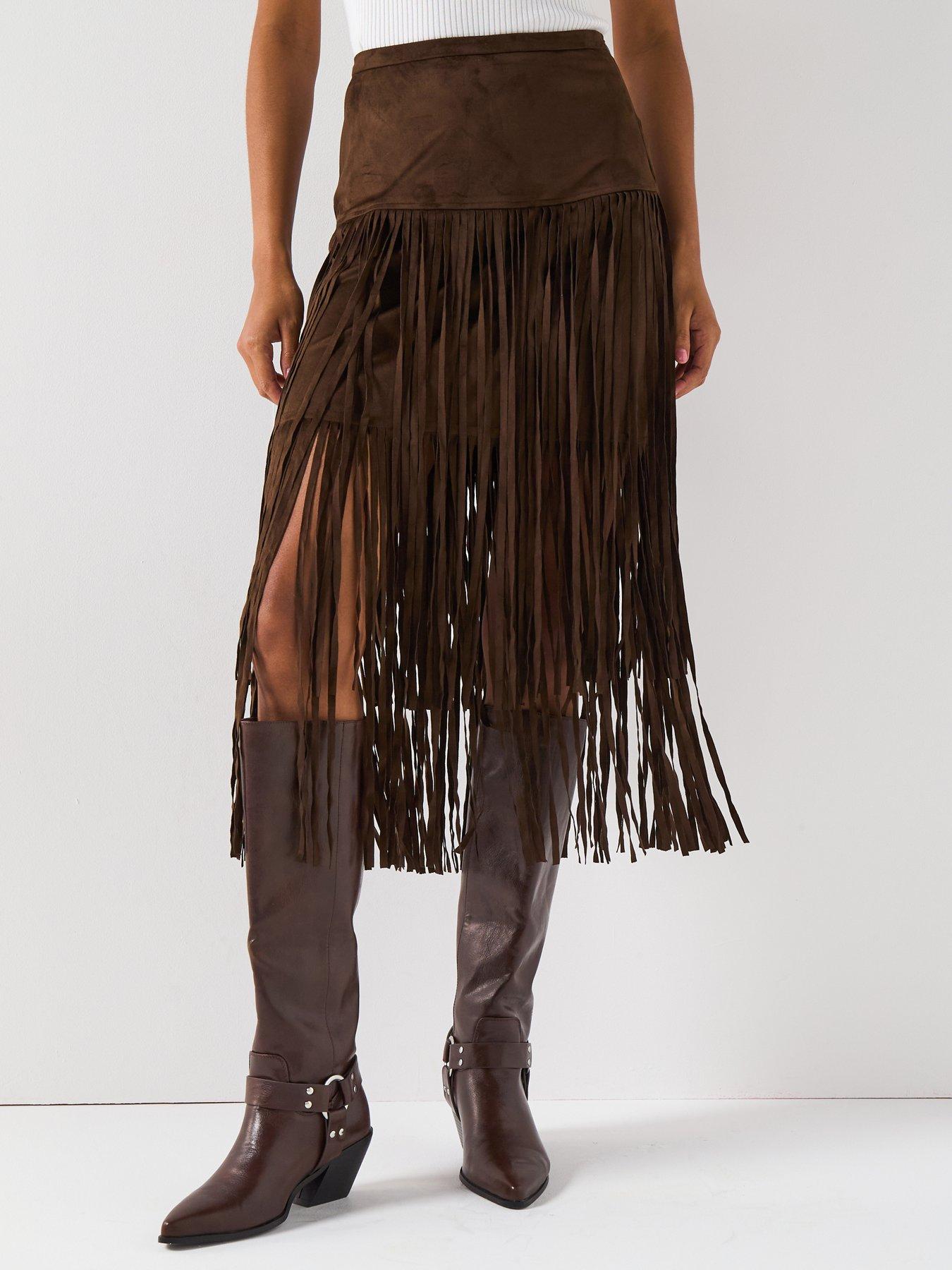 undefined Fringe Midi Skirt