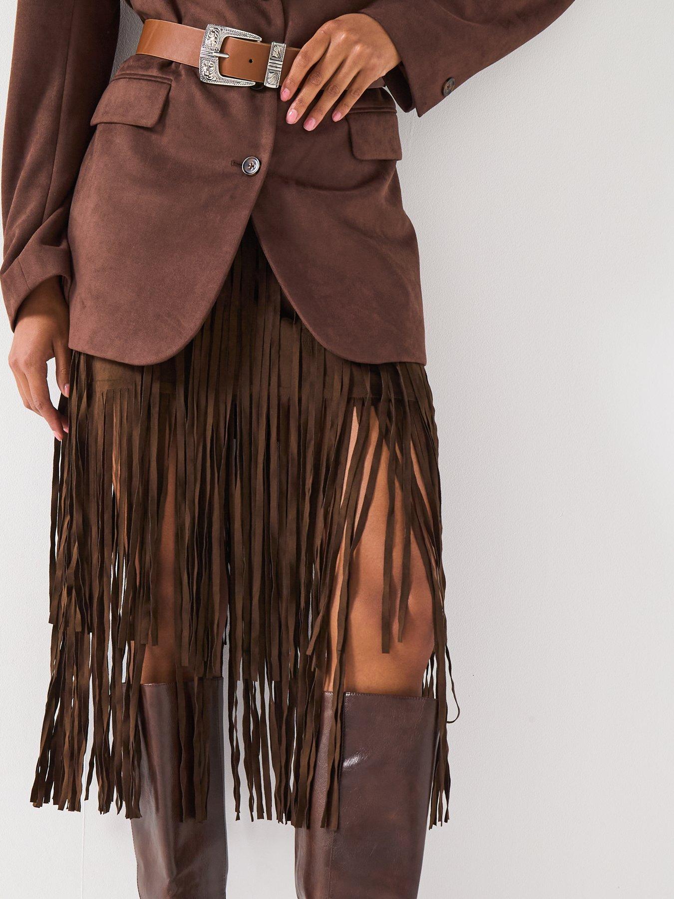 Image 5 of 6 of V by Very Fringe Midi Skirt - Brown