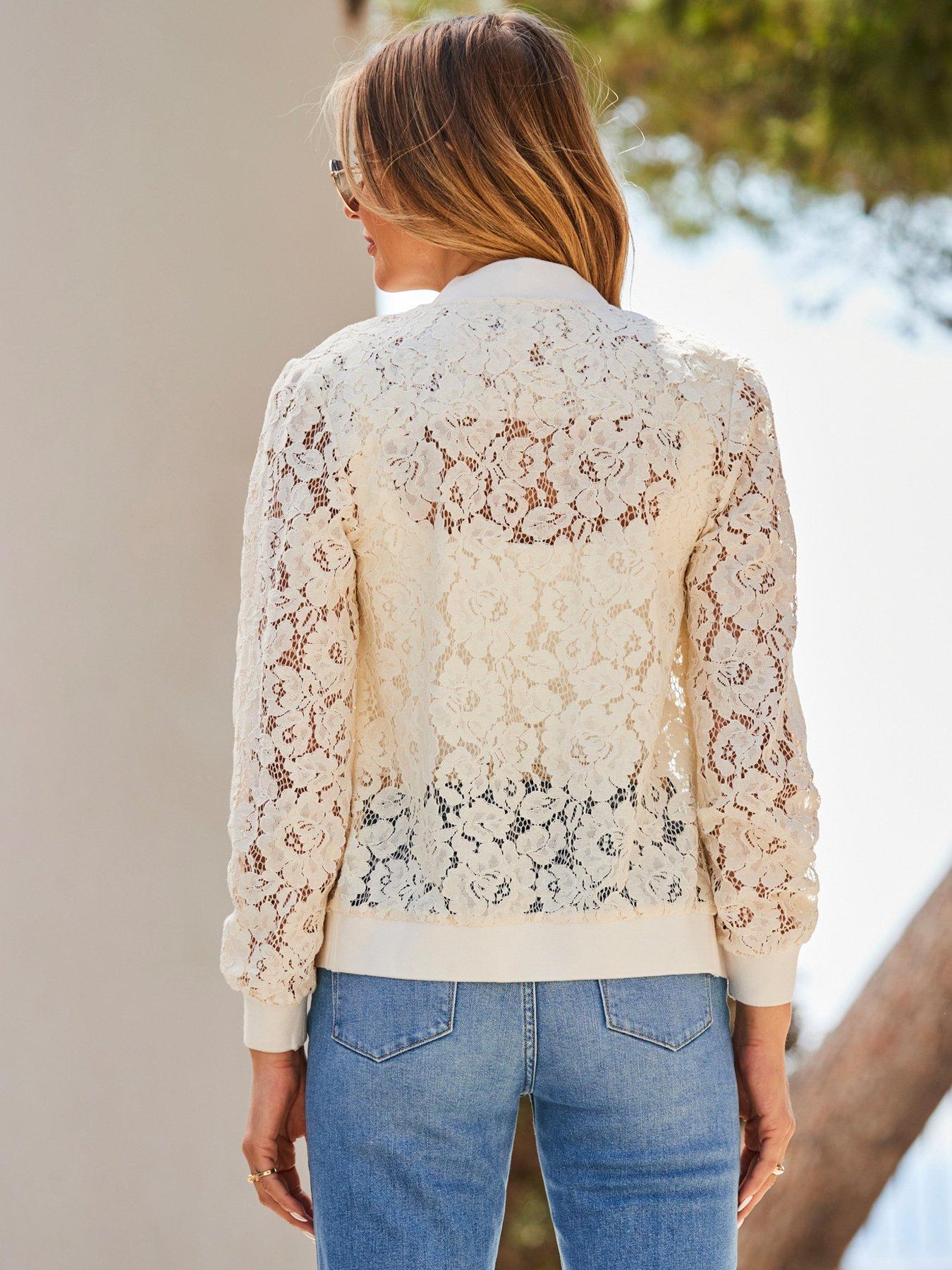 Sosandar Ivory Luxe Lace Bomber Jacket Cream Very