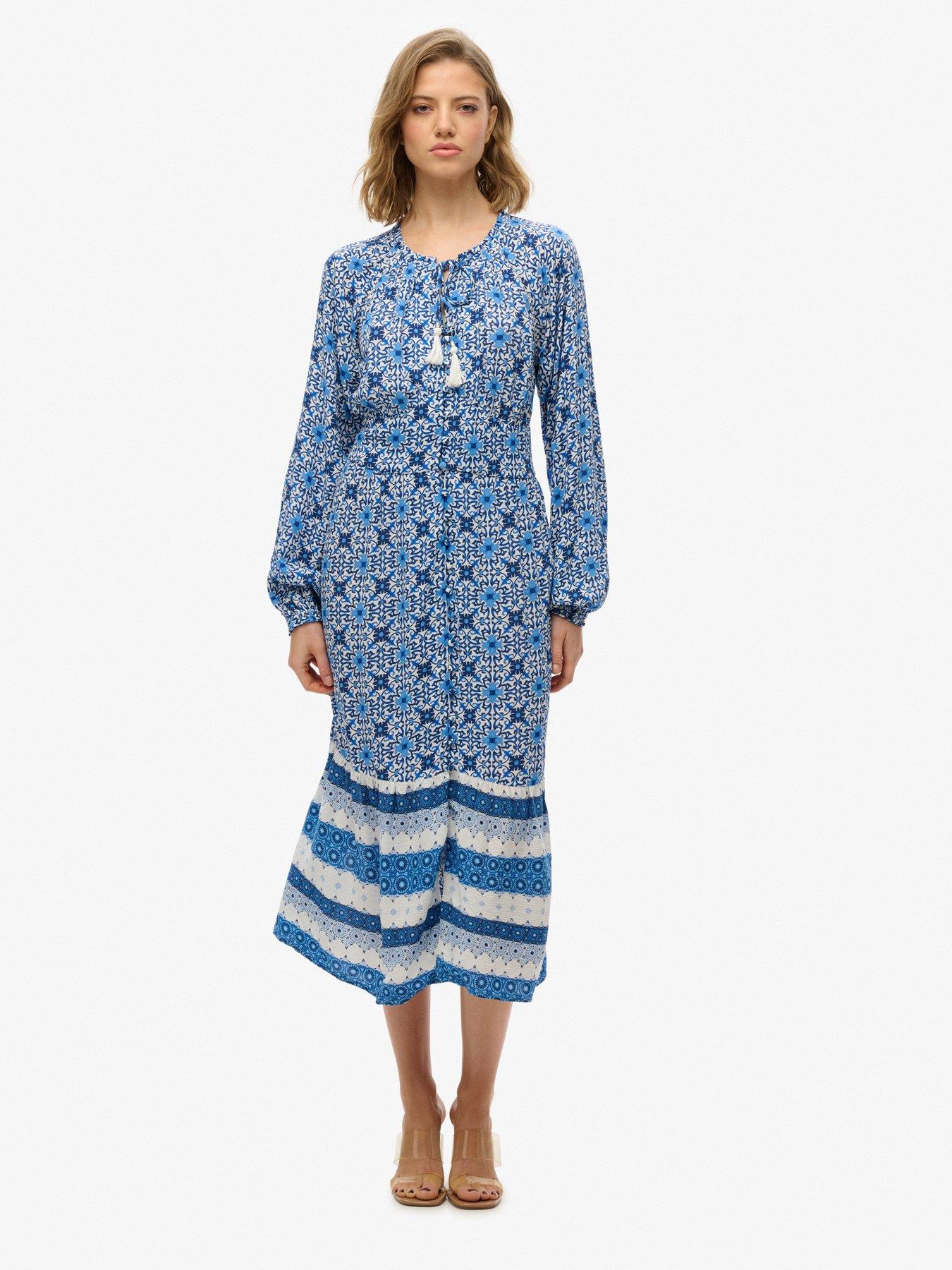 undefined Printed Long Sleeve Midi Dress