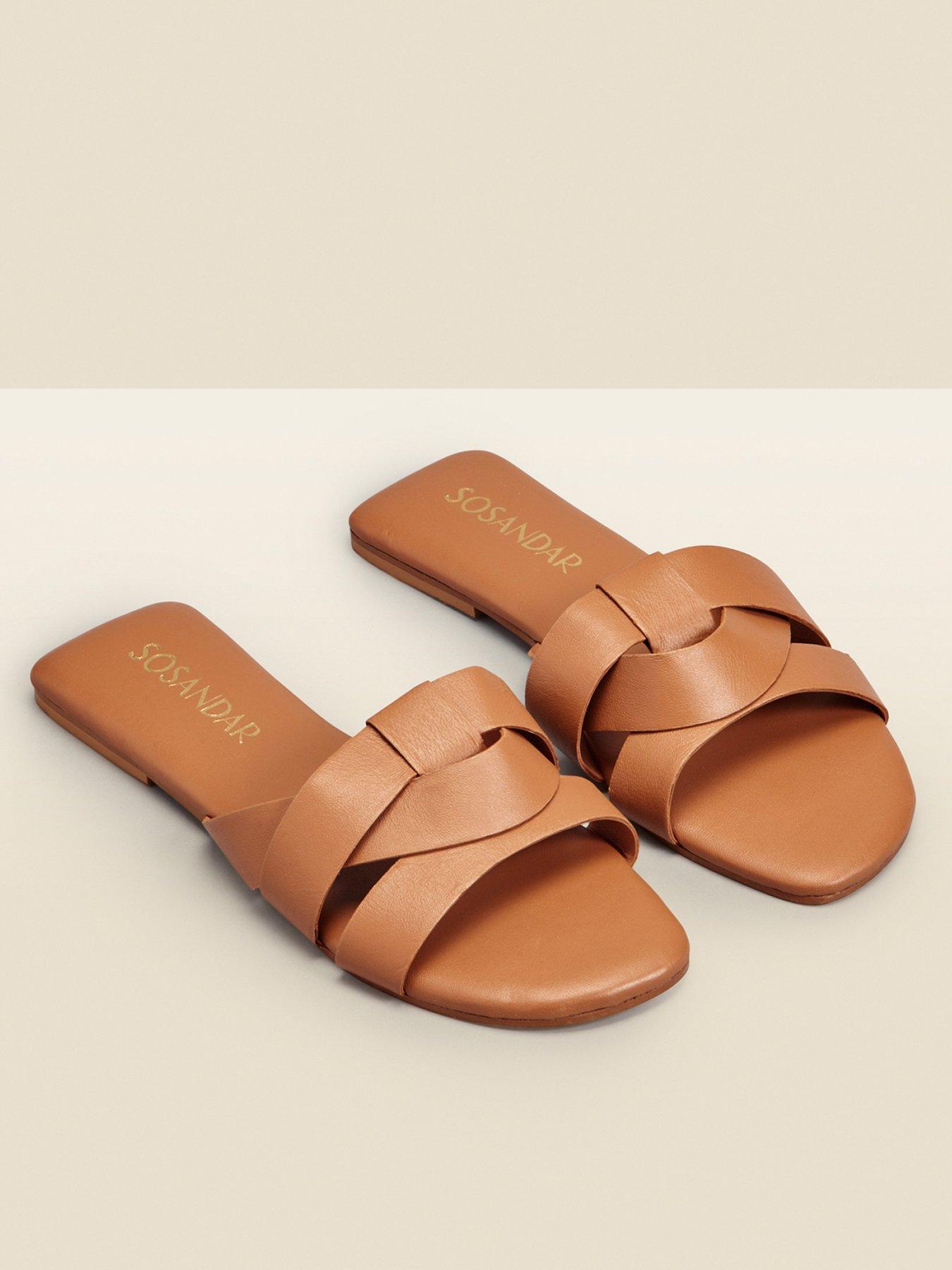 undefined Amore Leather Cross Strap Flat Mule Sandals - Tan