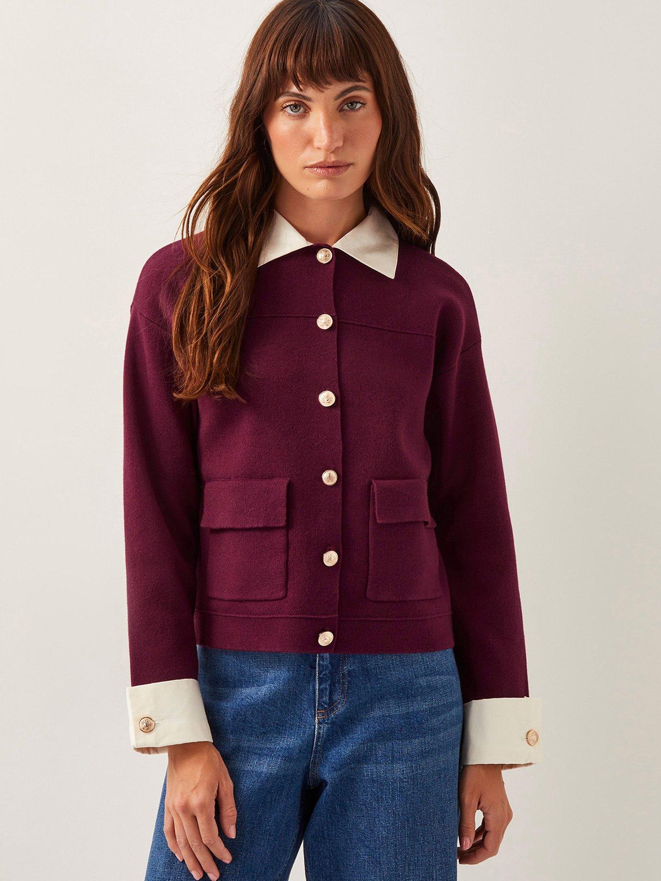 Monsoon Knit Mix Jacket - Burgundy - Red | Very