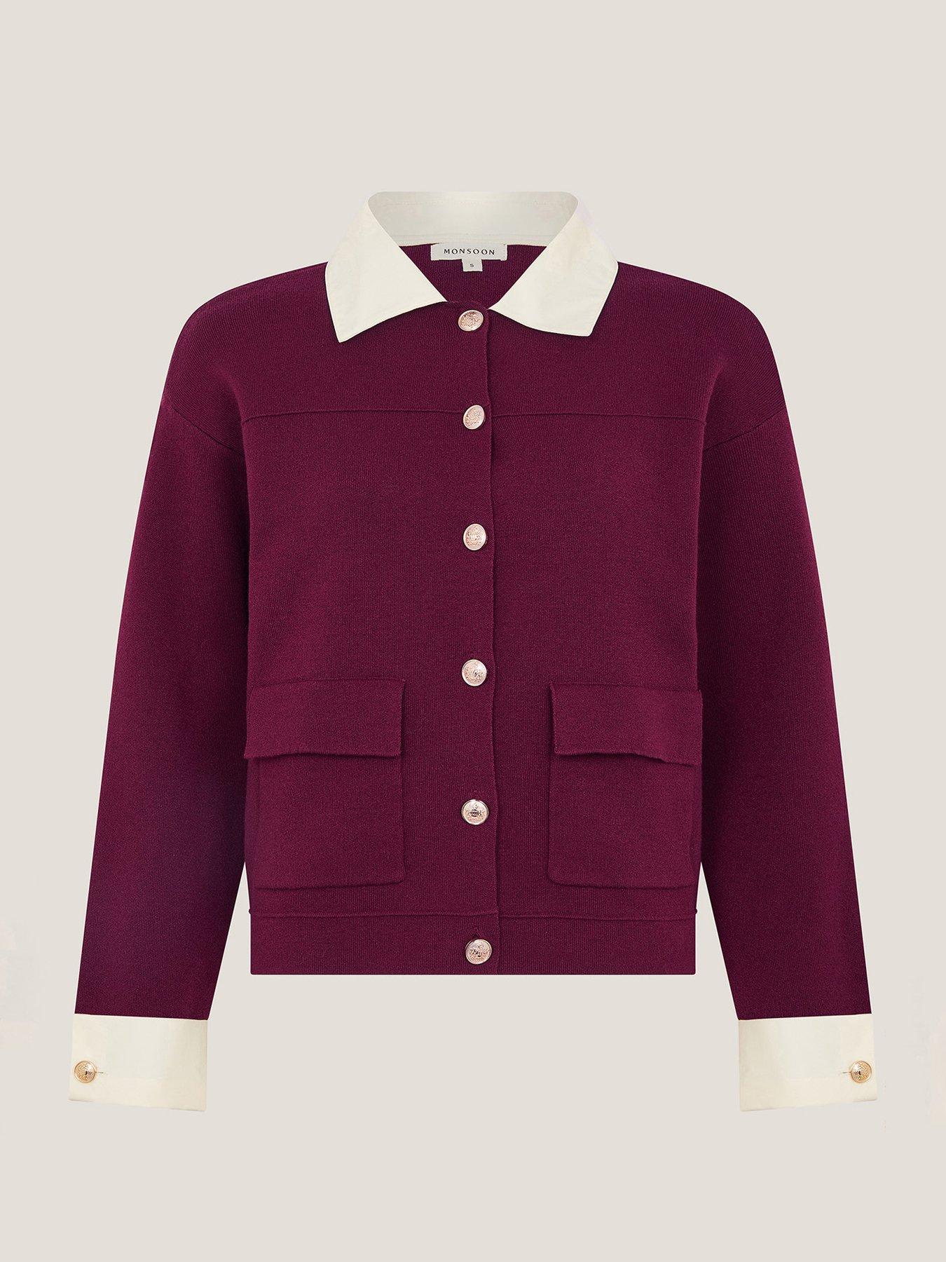 Monsoon Knit Mix Jacket - Burgundy - Red | Very