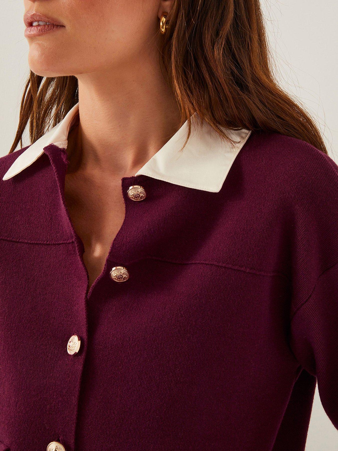 Monsoon Knit Mix Jacket - Burgundy - Red | Very