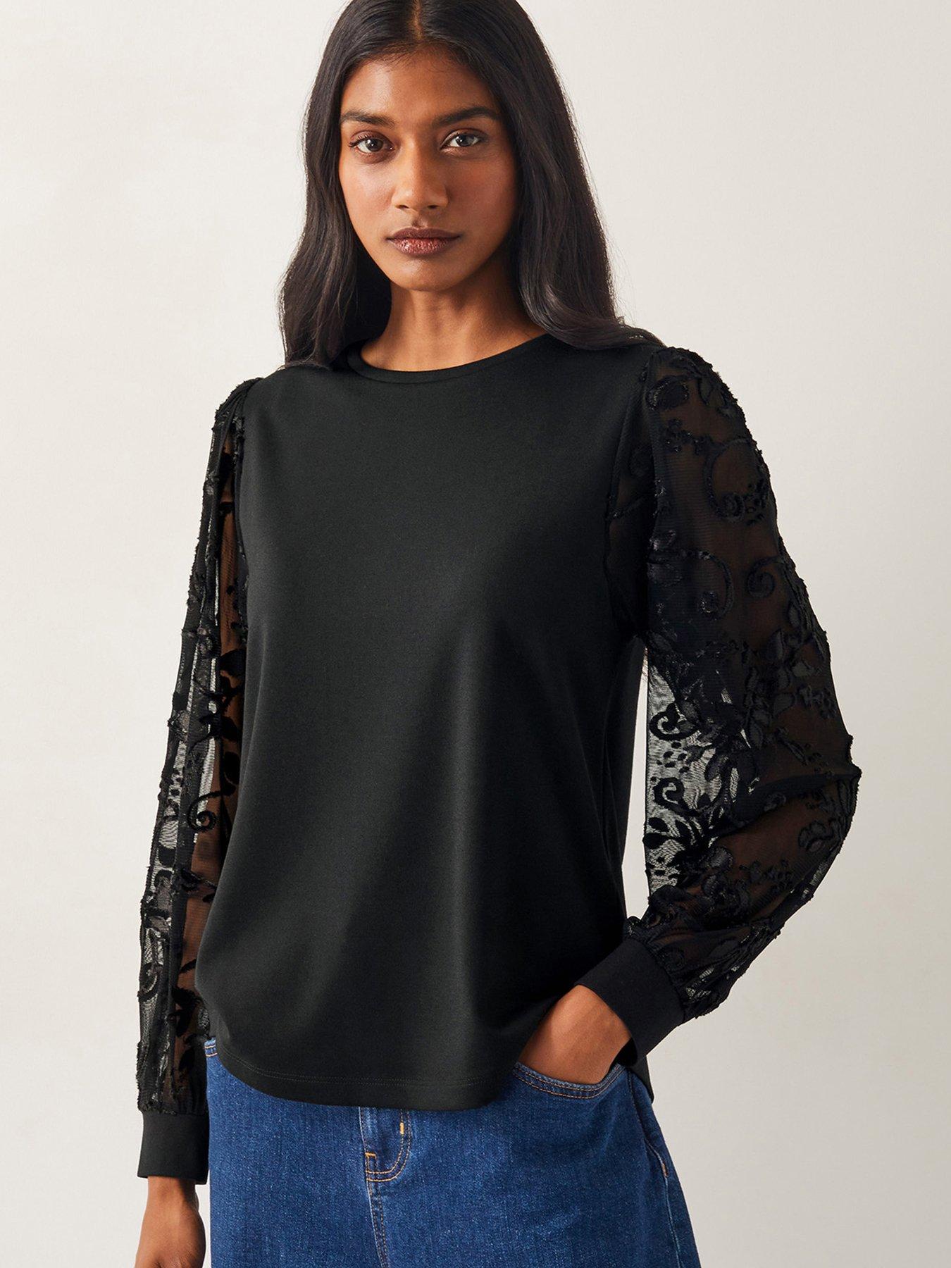 Image of Monsoon Immy Interest Sleeve Top - Black
