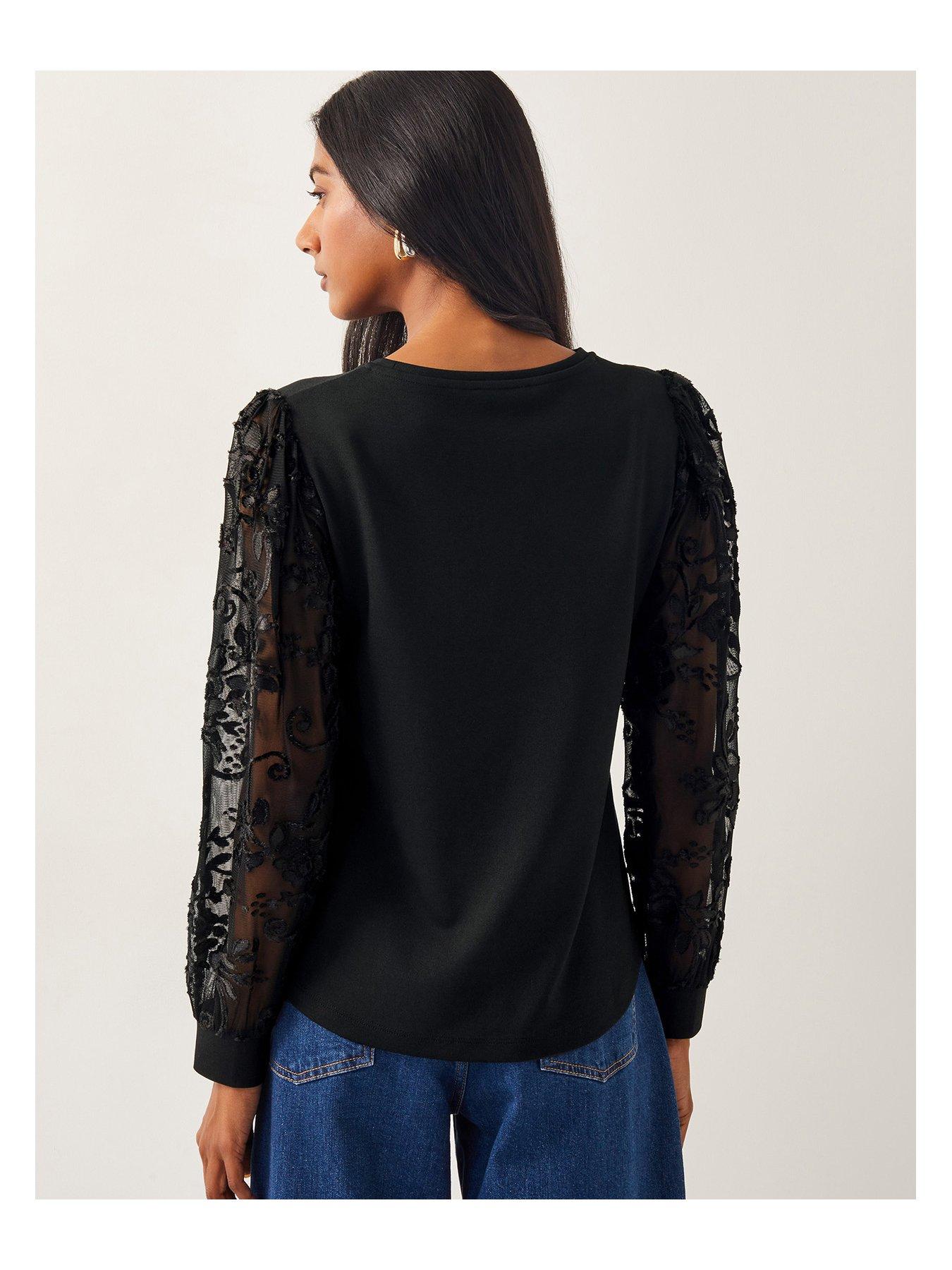 Image 2 of 5 of Monsoon Immy Interest Sleeve Top - Black