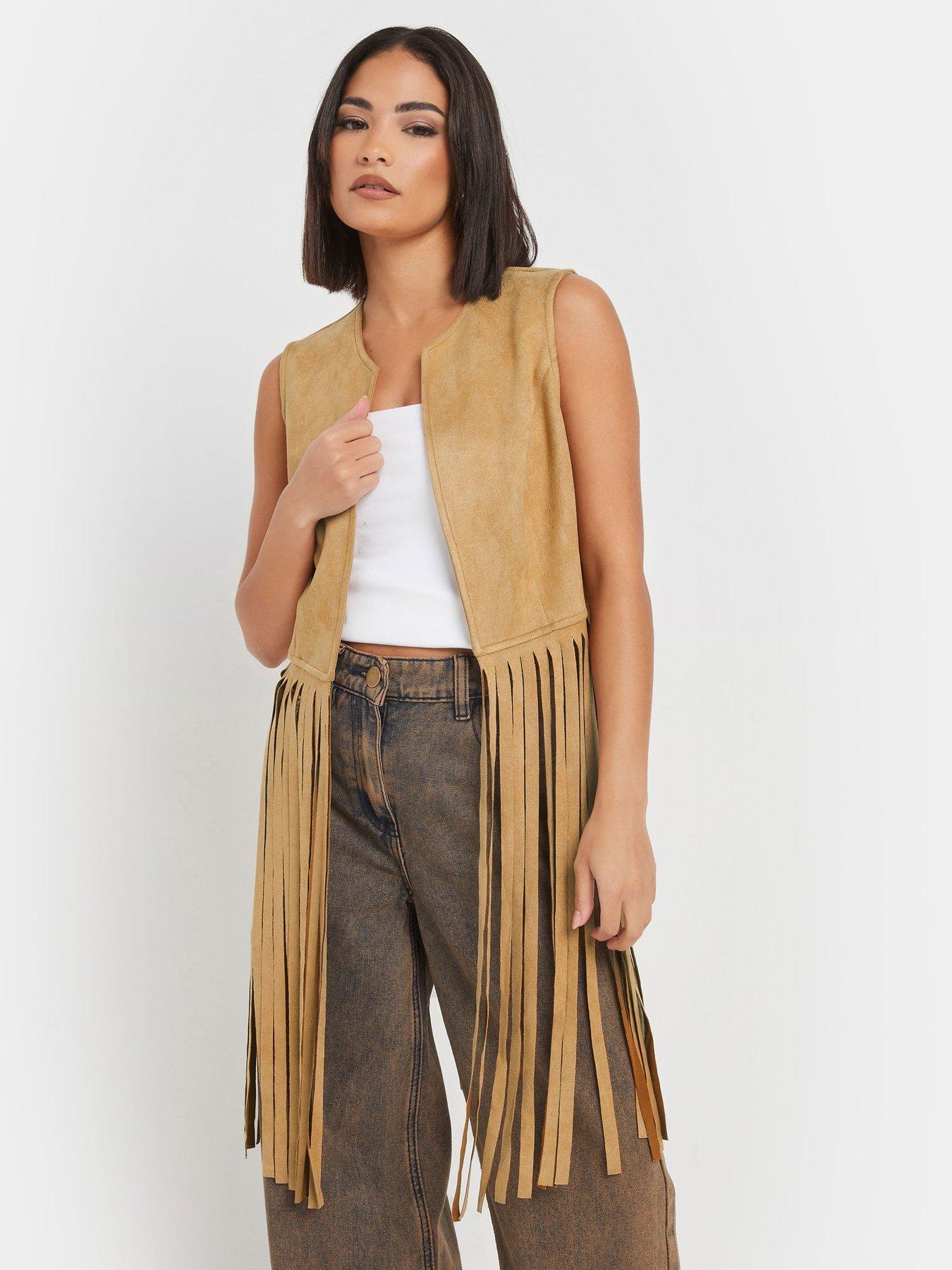 undefined Tassel Suedette Waistcoat - Brown