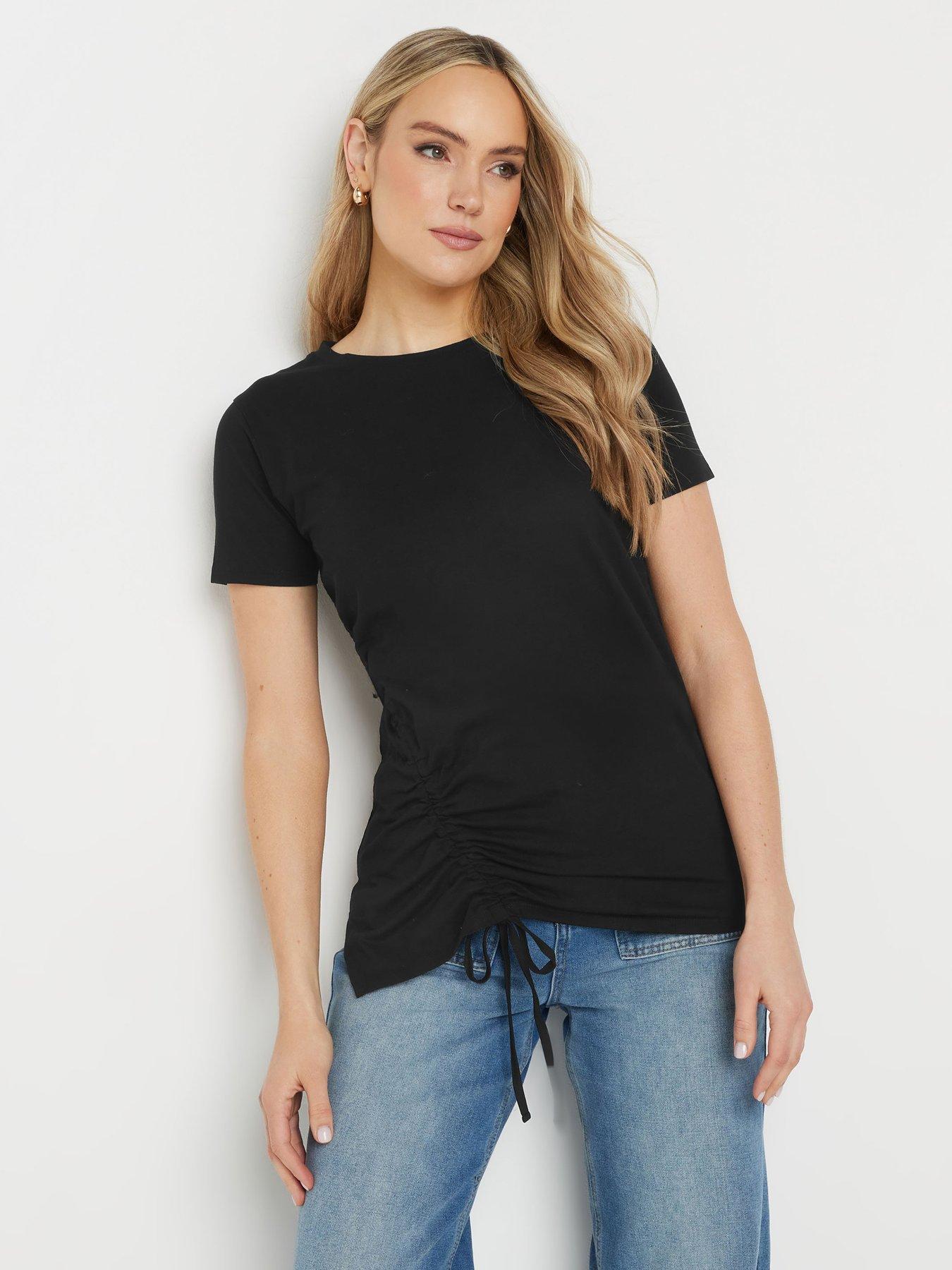undefined Asymmetric Ruched T-Shirt - Black
