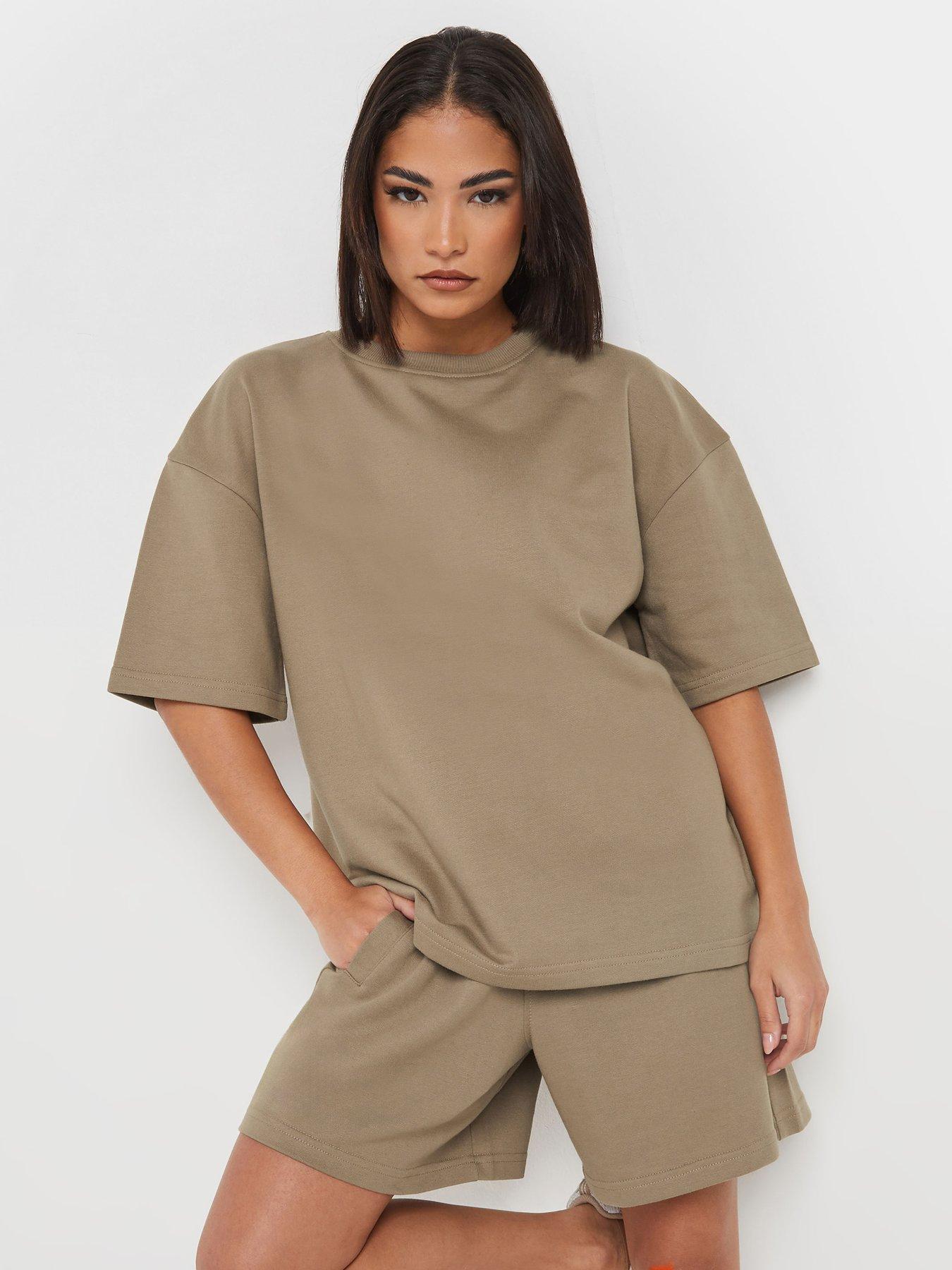 Image 1 of 4 of PixieGirl Short Sleeve Sweat Top &amp; Shorts Set - Brown