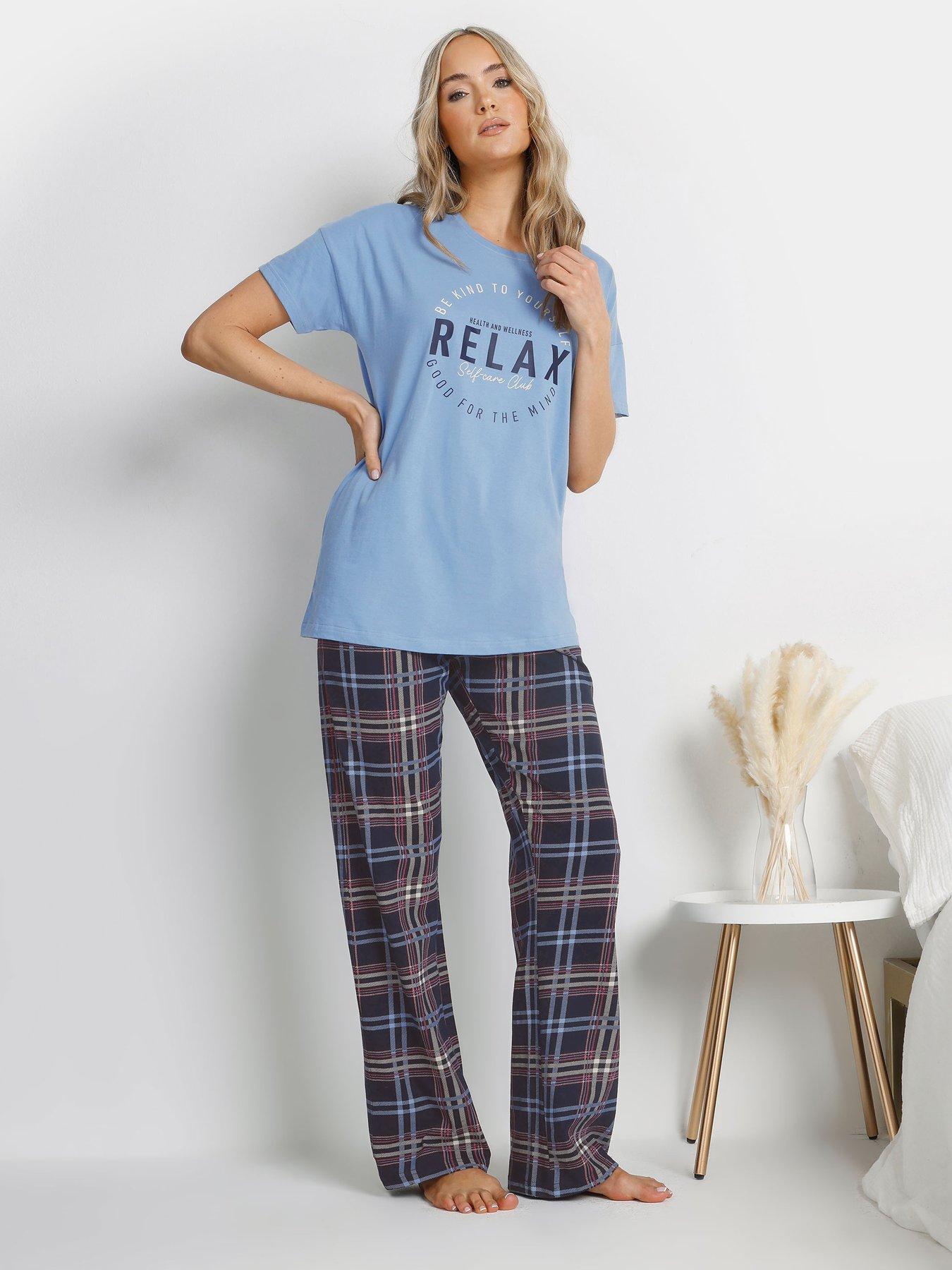 Image 1 of 4 of Long Tall Sally Relax Self Care Wid Leg Pj Set - Blue