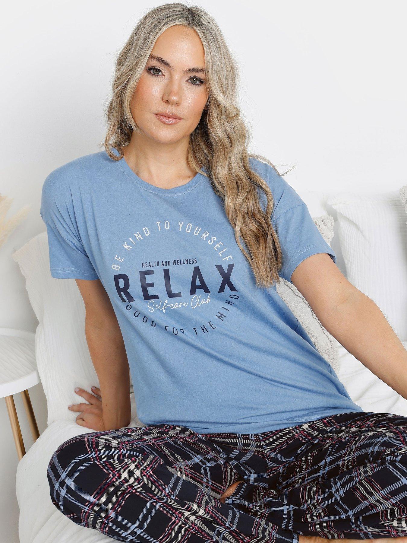 Image 4 of 4 of Long Tall Sally Relax Self Care Wid Leg Pj Set - Blue