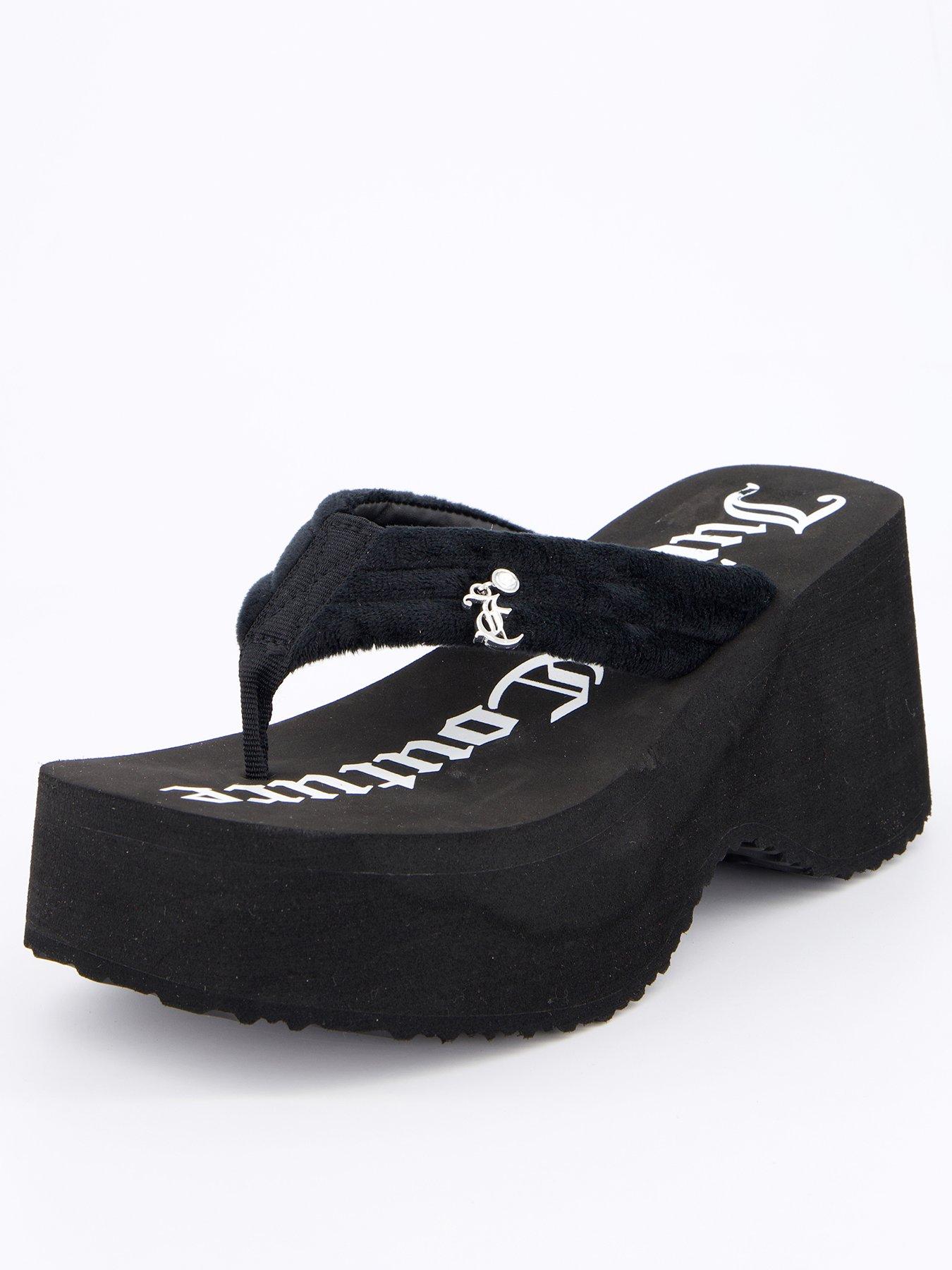 undefined Whitney Velour Charm Y2K Wedge Sandals - Black