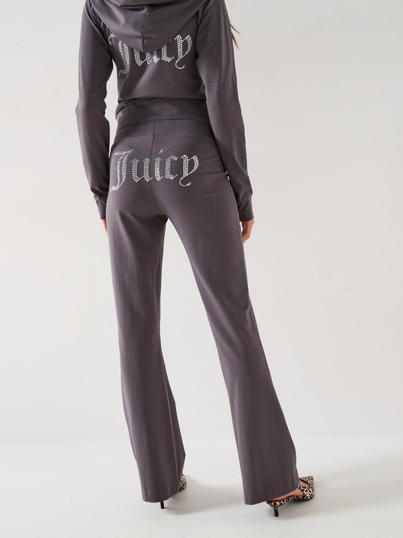 undefined Low Rise Jersey Flare Pant With Diamante Logo - Grey