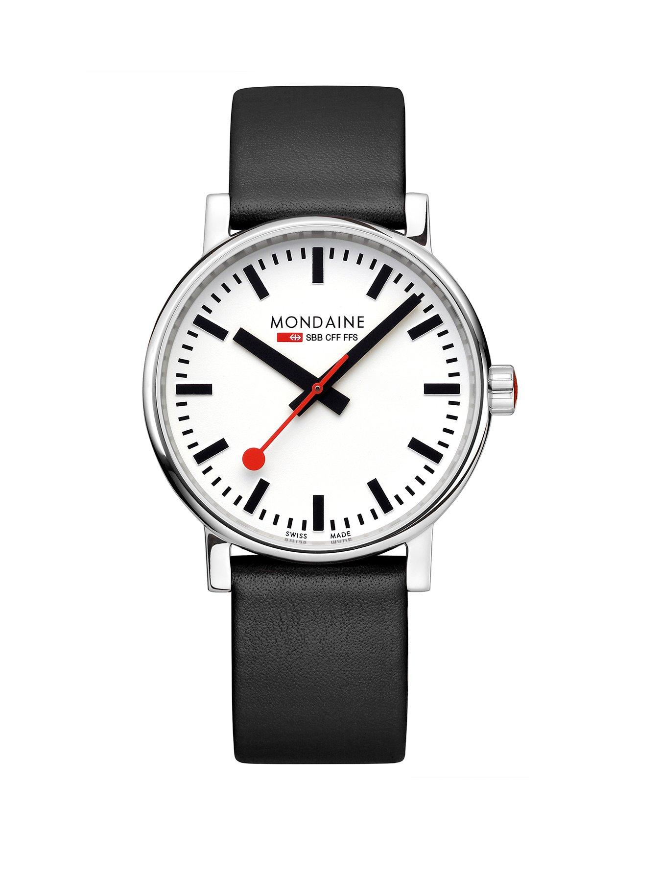 Mondaine Mens 40mm evo2 Black Vegan Leather Strap Watch