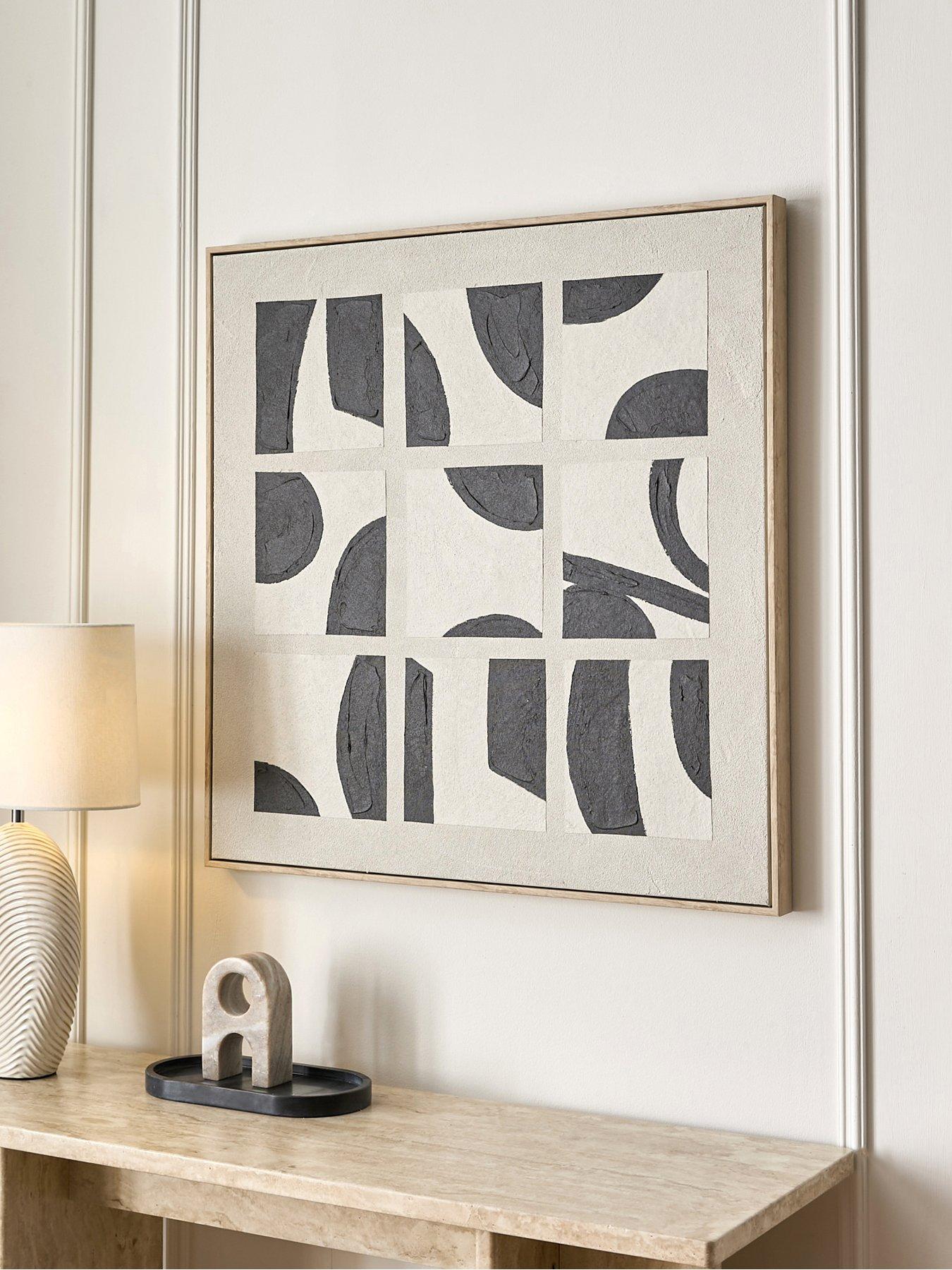 Very Home Black and White Abstract Square Hand-Painted Capped Canvas Wall Art