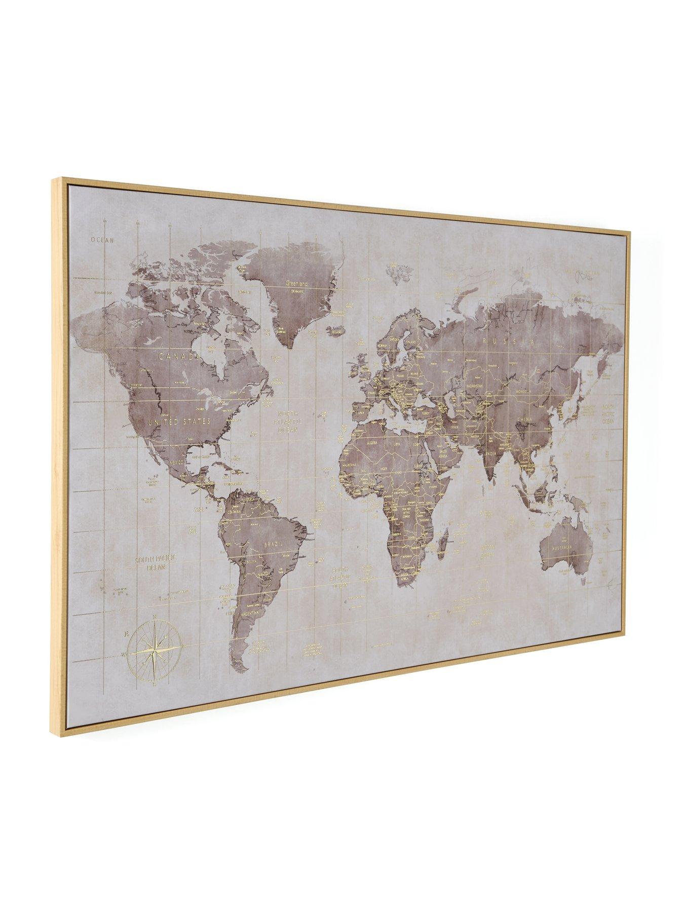 The Very Collection Printed World Map Canvas with Gold Foil 80x120cm ...