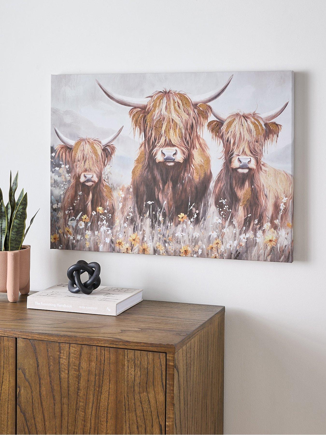 The Very Collection Highland Cow Family Printed Canvas with Hand Paint 70x50cm - FSC® Certified