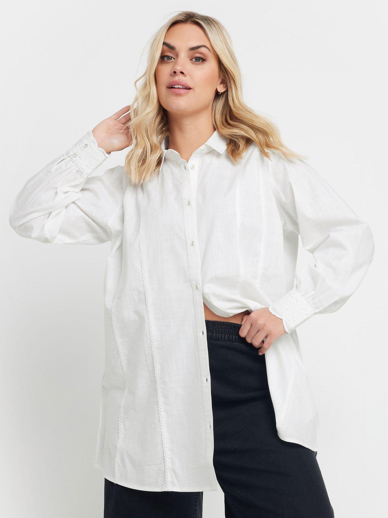 undefined Curve Long Sleeve Trim Cotton Slub Shirt - White