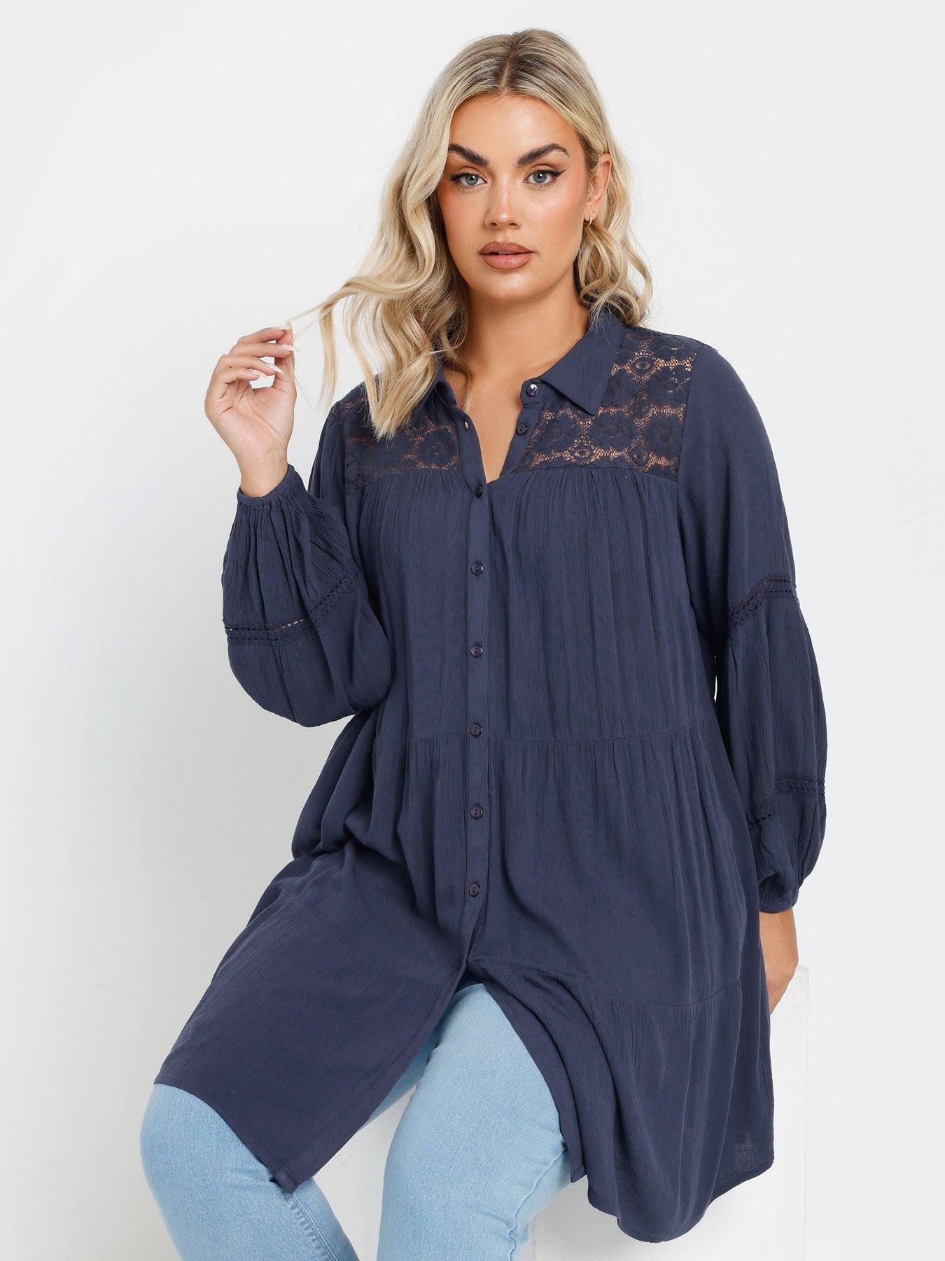 undefined Curve Crochet Insert Boho Shirt - Blue