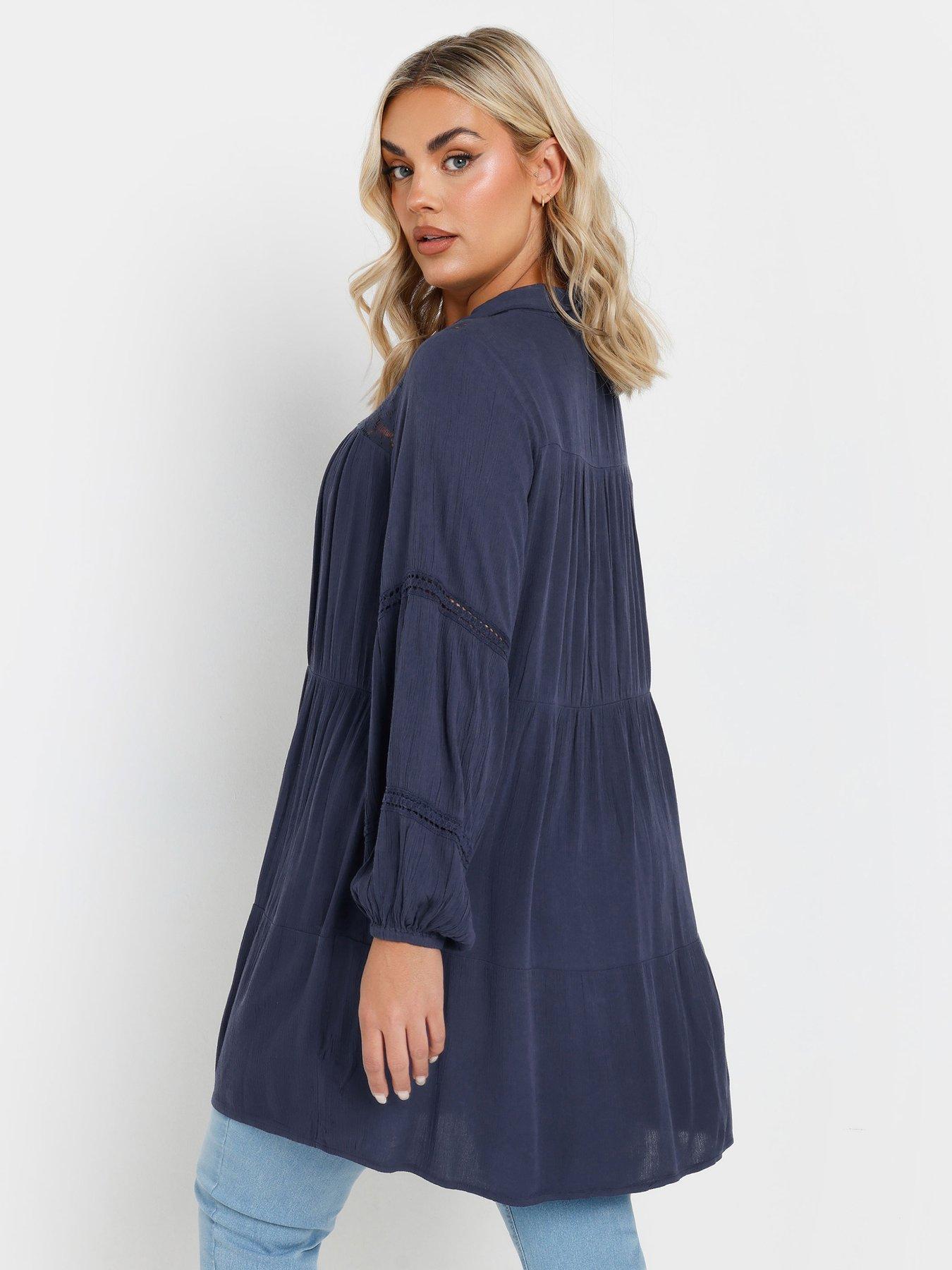 Image 2 of 4 of Yours Curve Crochet Insert Boho Shirt - Blue
