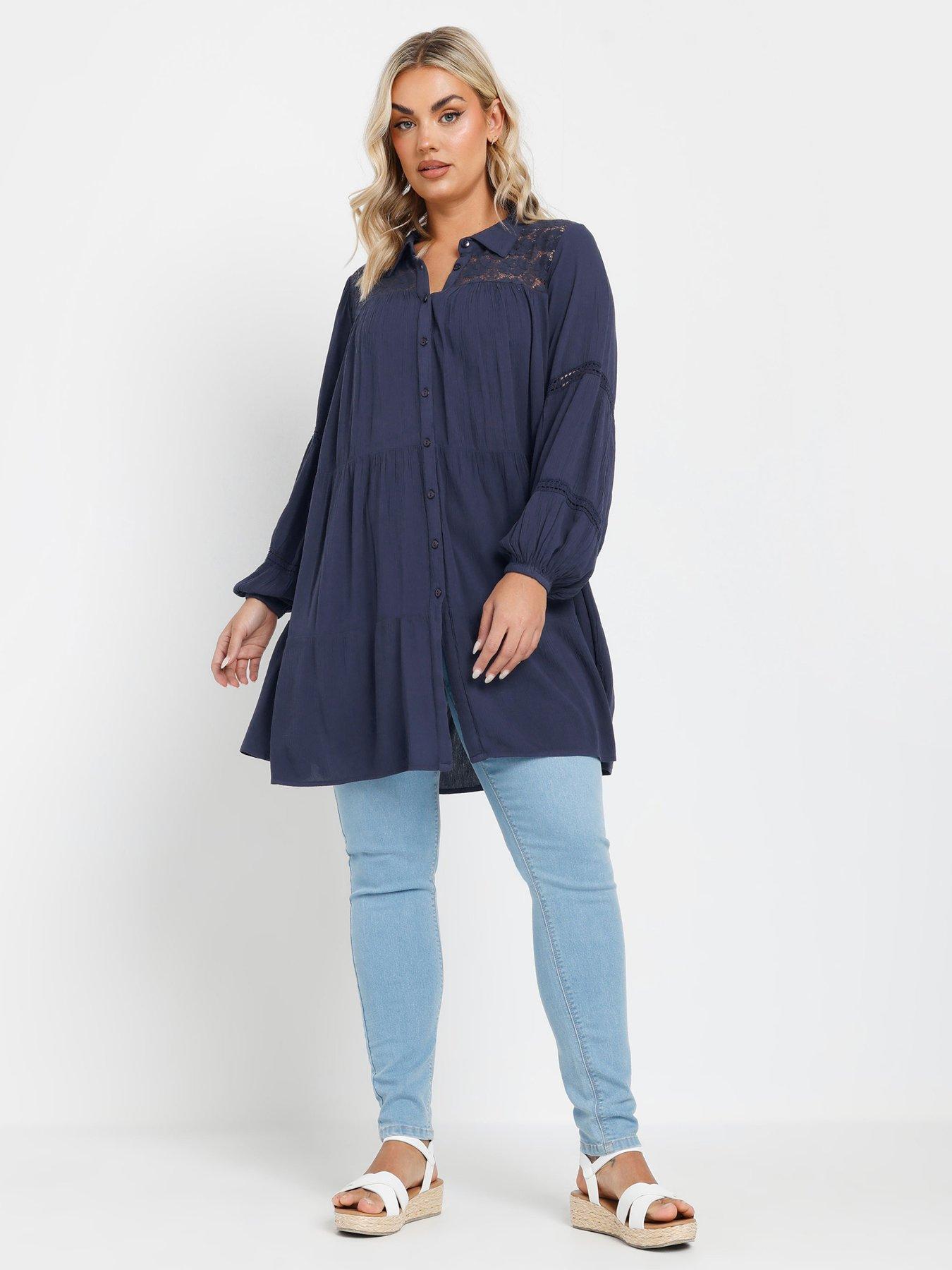 Image 3 of 4 of Yours Curve Crochet Insert Boho Shirt - Blue