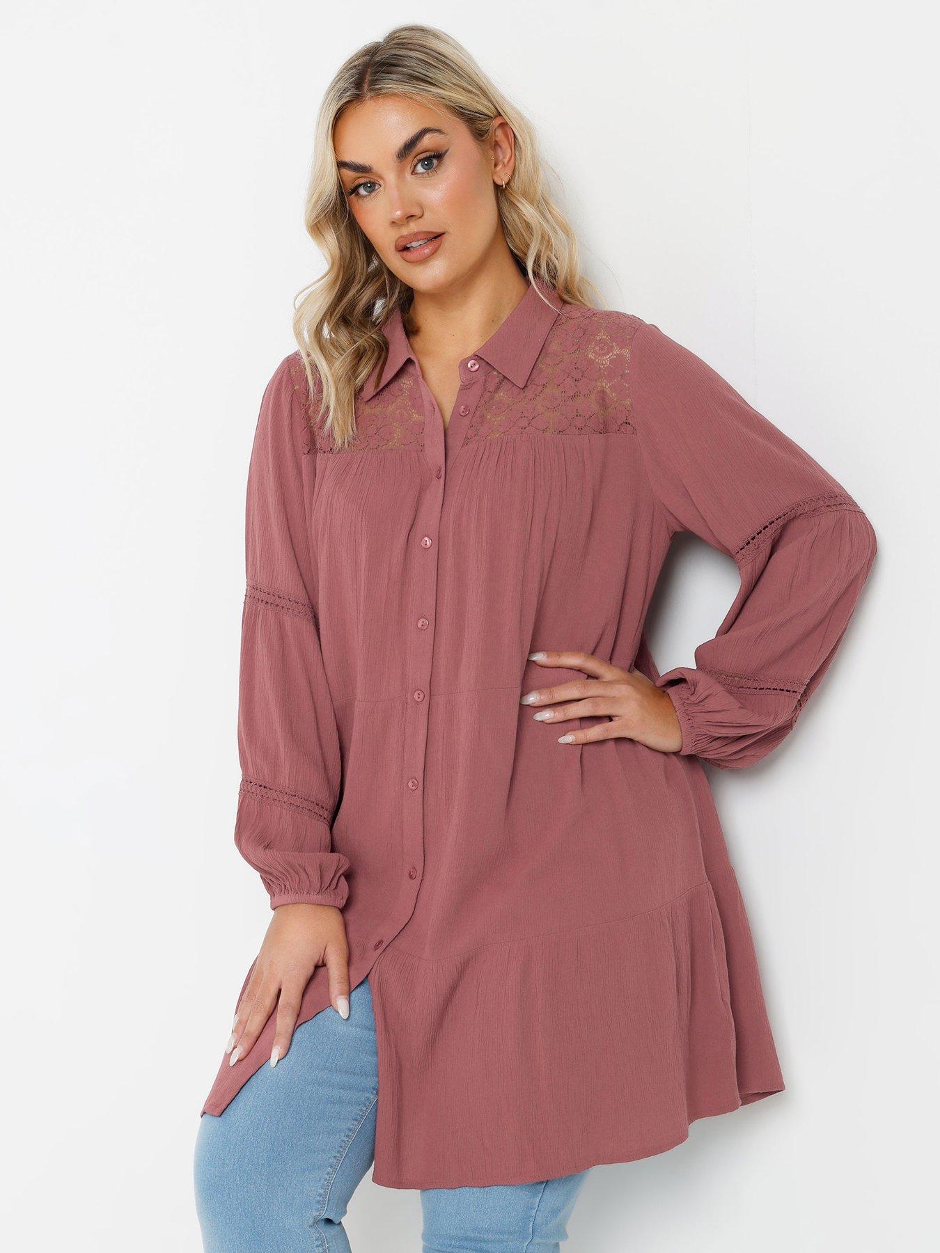 undefined Curve Crochet Insert Boho Shirt - Dusky Pink