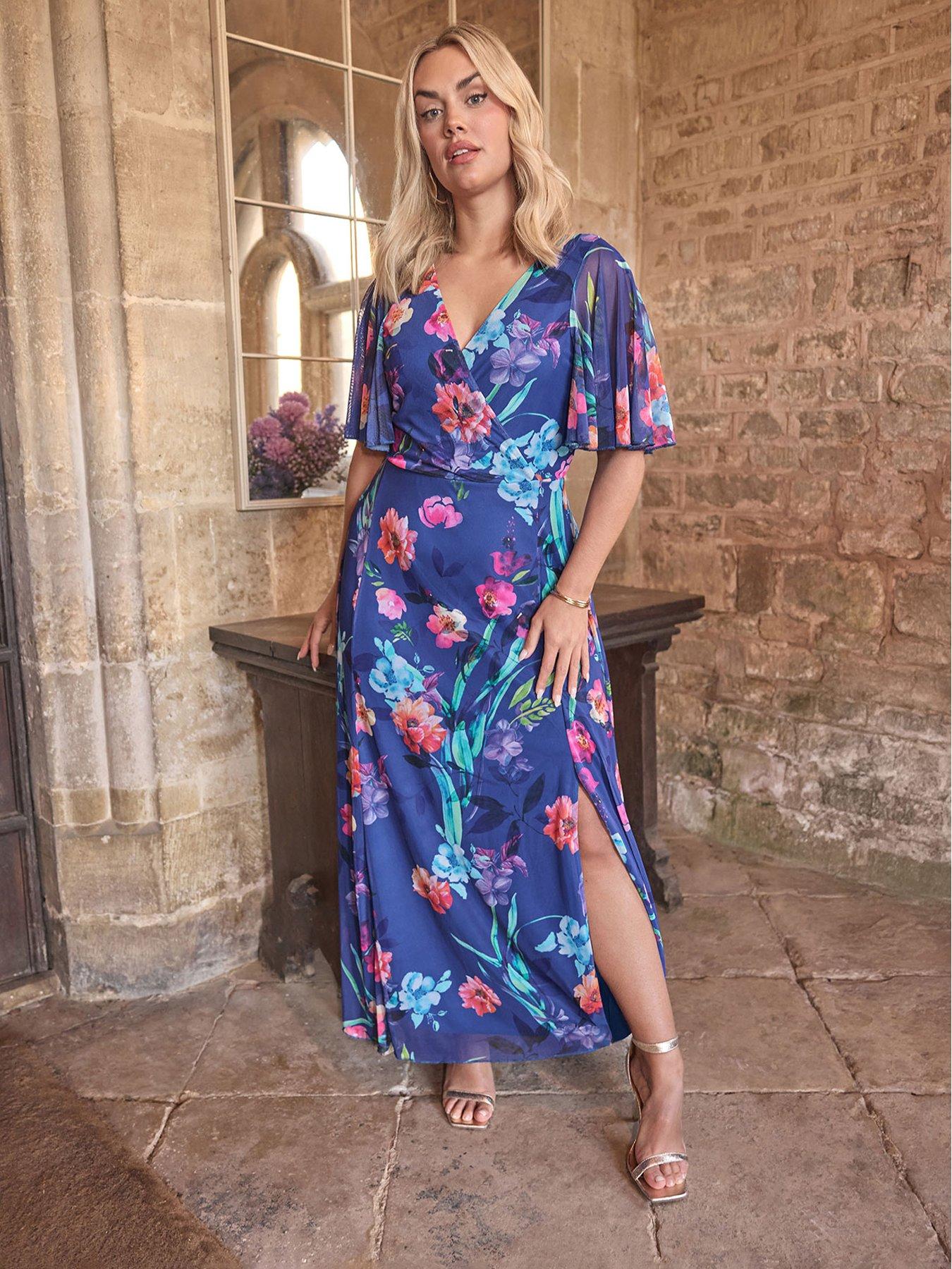 undefined Curve Floral Wrap Mesh Maxi Dress