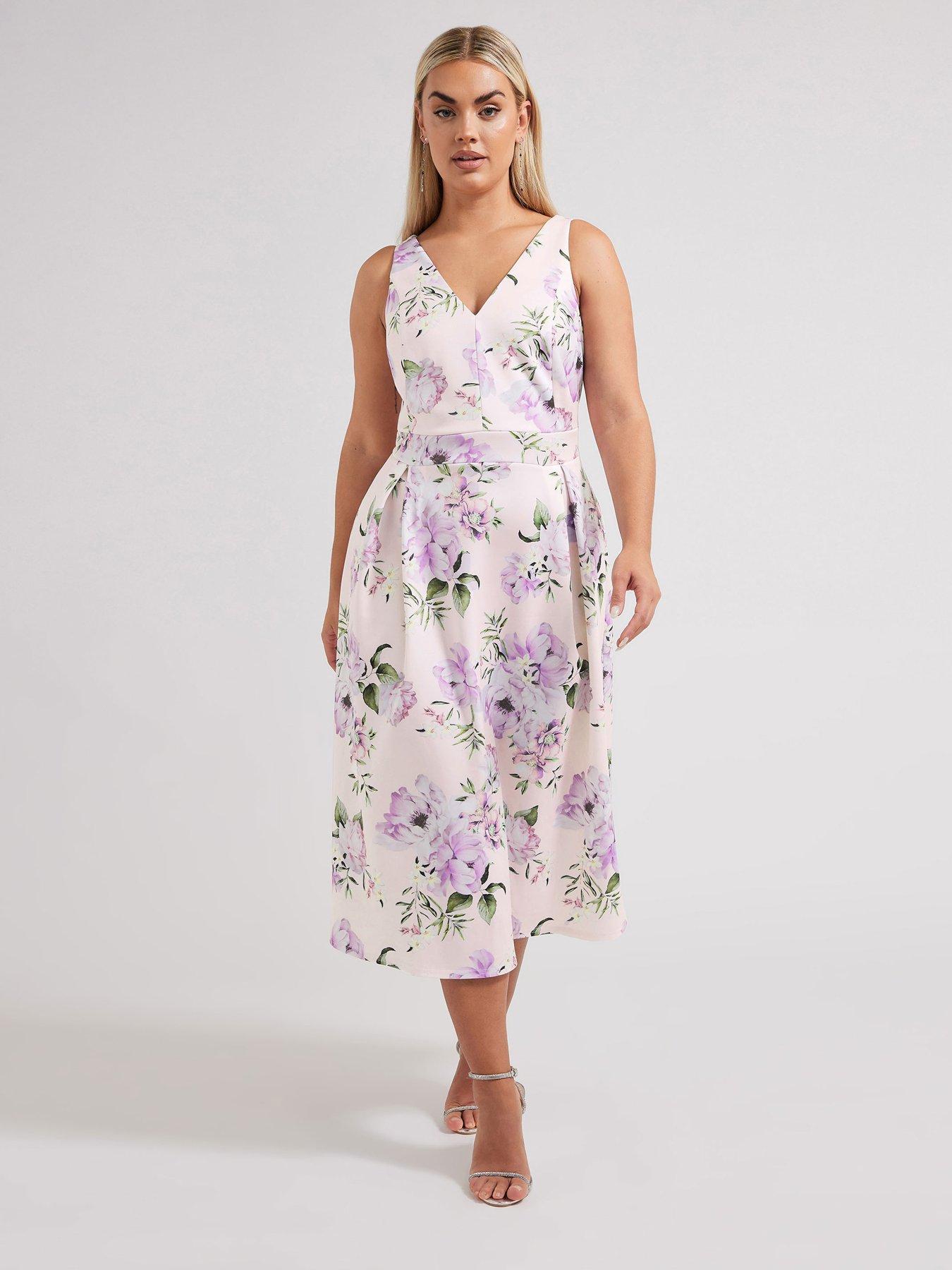 Image 1 of 4 of Yours Curve V-neck Pleated Dress - Pink